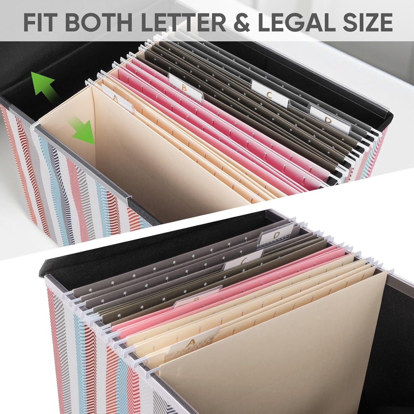 BALEINE File Organizer Box with Lid, Collapsible File Folder Organizer with Plastic Slide, Hanging File Folder Box for Office Document Storage (1 Pack, Color Stripe)