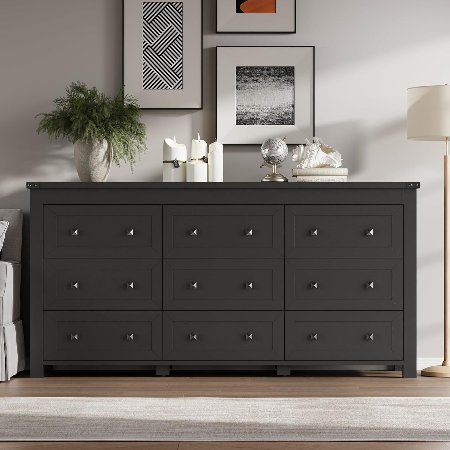 9-Drawer Dresser, Modern Wooden Storage Chest of Drawers, Dresser TV Stand, Wood Drawer Organizer with Metal Handles for Bedroom, Living Room, Hallway