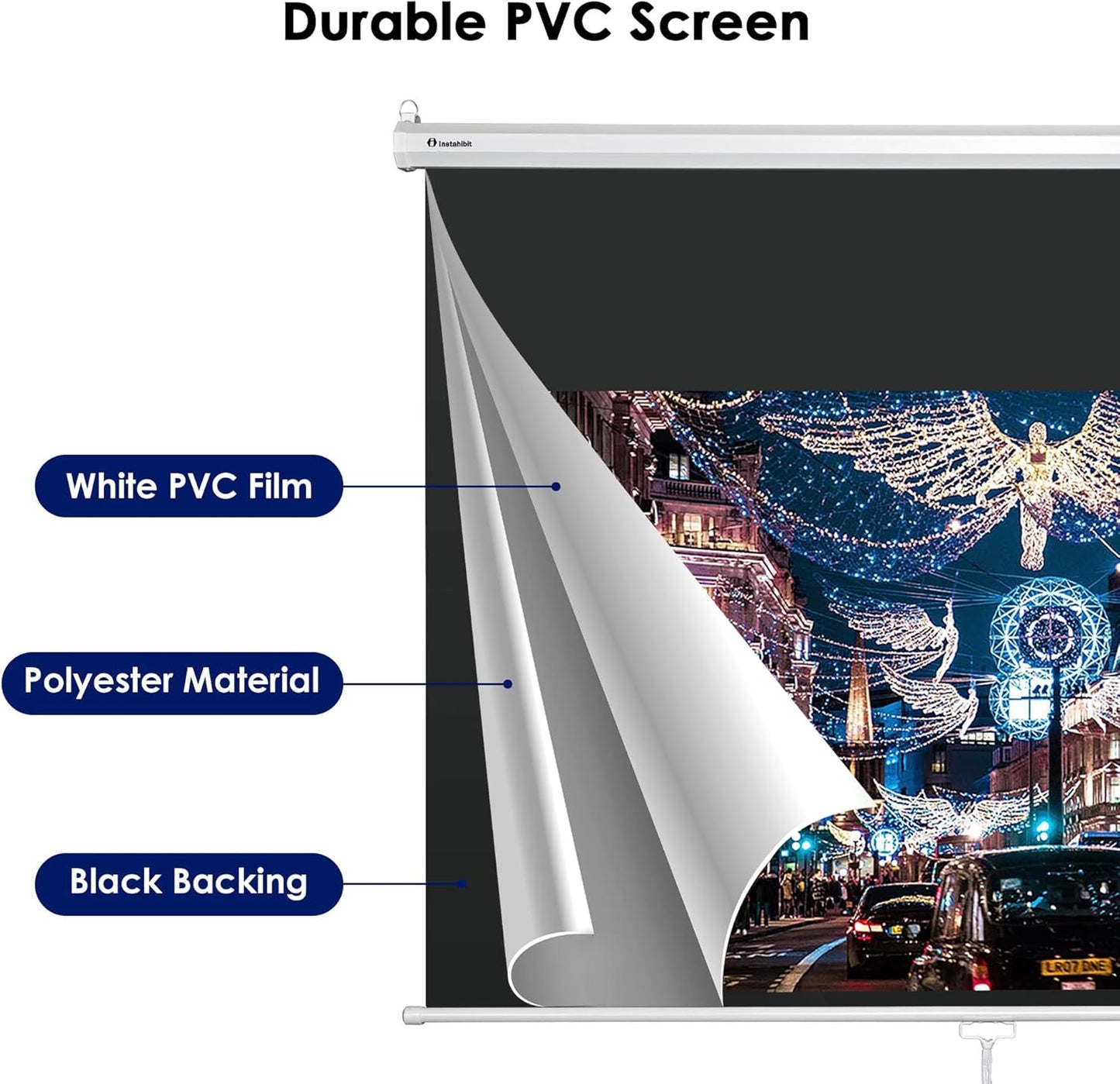72" 16:9 Manual Pull Down Projector Screen 4K Self-Locking Home Theater Cinema Meeting Room Classroom Restaurant Bar Office