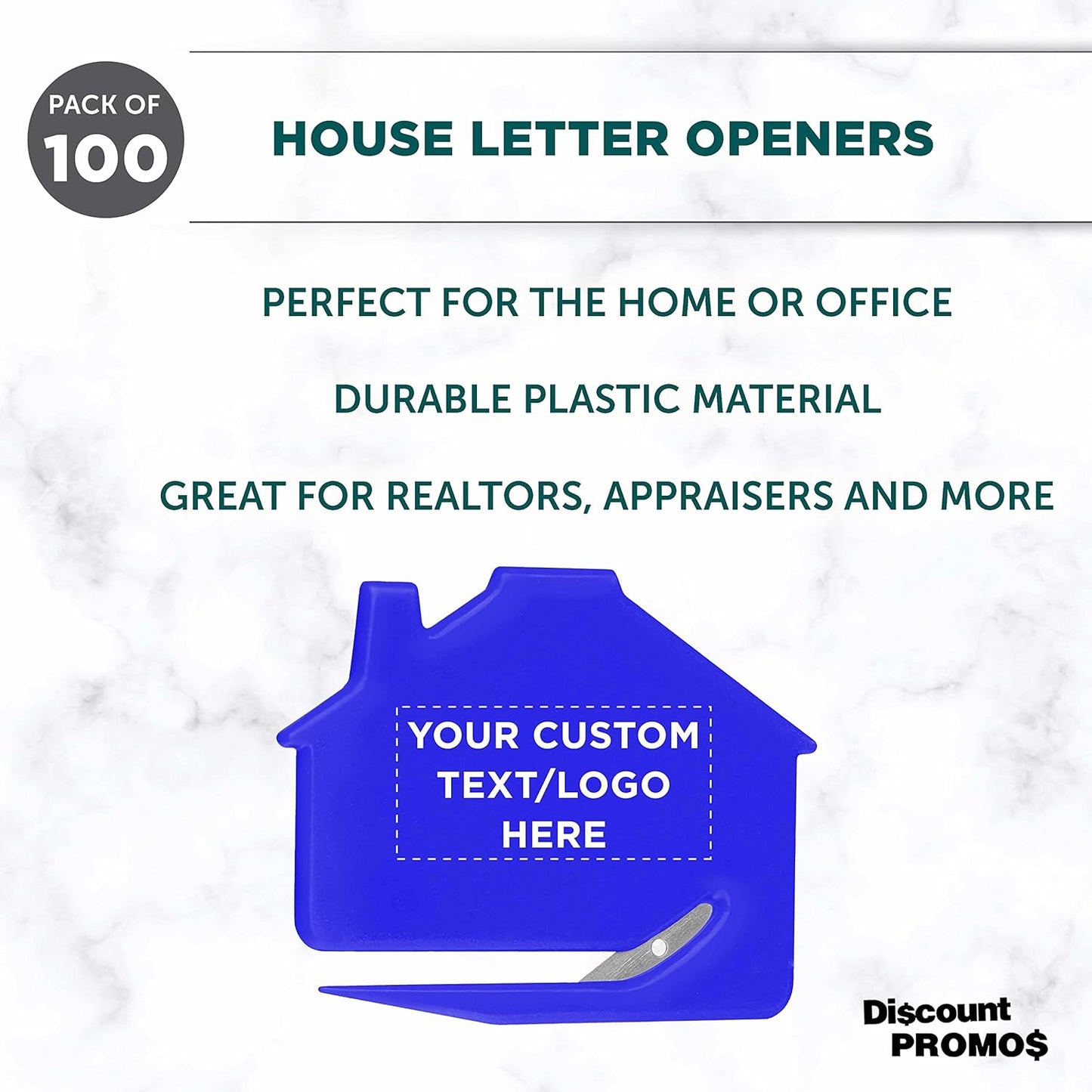 Custom House Letter Openers Set of 100, Personalized Bulk Pack - Perfect for Home or Office - Blue