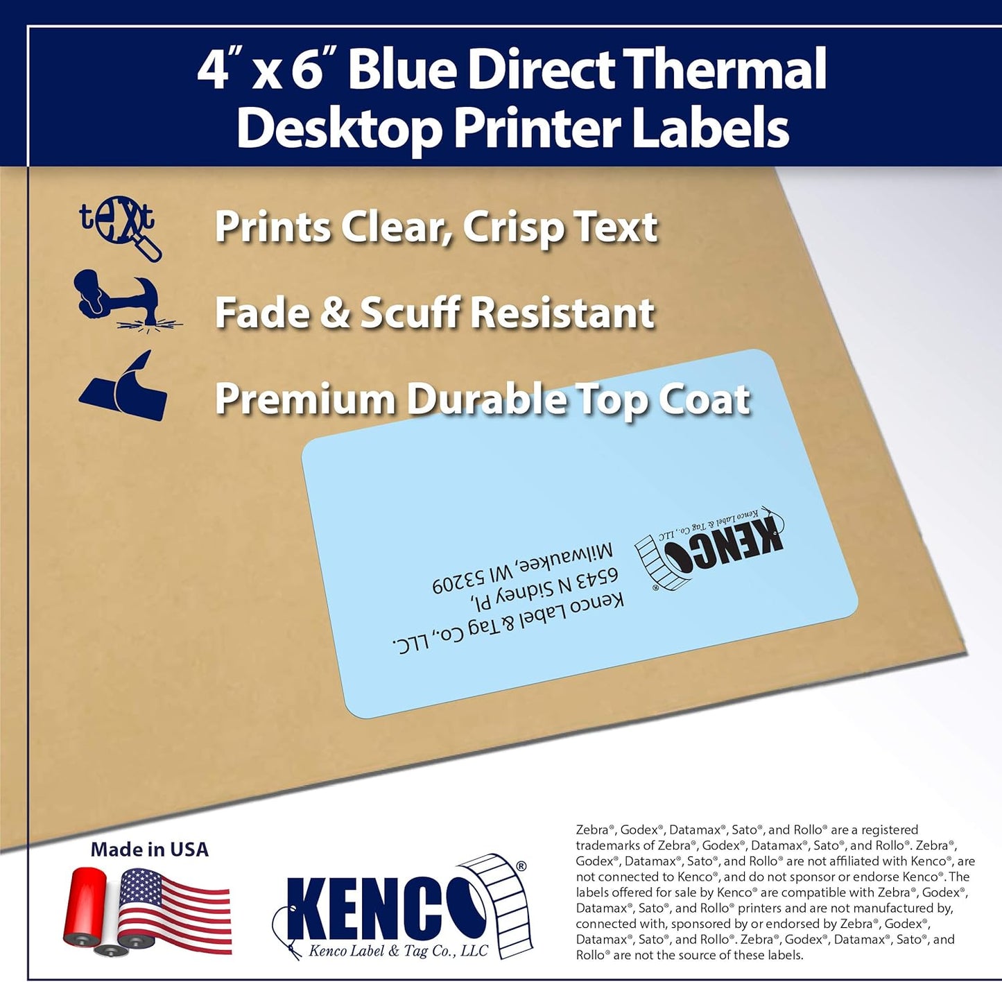 4" X 6" Direct Thermal Perforated Stickers Labels for Shipping Labels, Inventory, and Color Coding - Compatible with Zebra, Rollo, Godex and More (Blue, 12 Rolls)