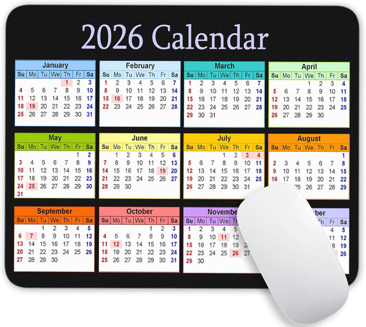 2026 Color Calendar Horizontal Edition Calendar Mouse pad, Non-Slip Rubber Base Quality Creative Gaming Rectangle Personalized Desk Mouse Pad 9.5 inch x 7.9 inch
