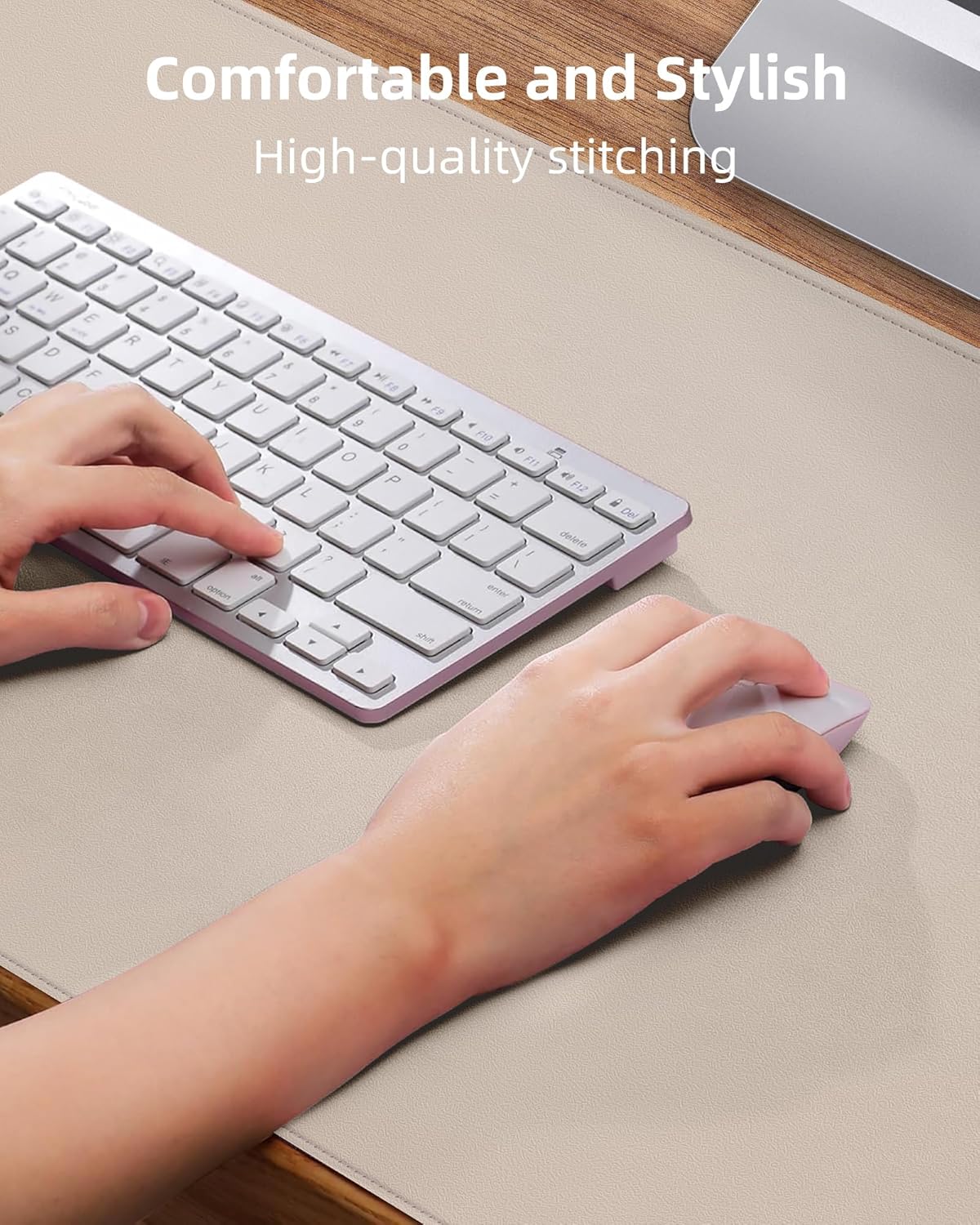 AFIING Leather Desk Pad Protector, Office Mat, Large Mouse Pad, Non-Slip PU Leather Blotter, Waterproof Writing Pad for Office and Home (Beige)