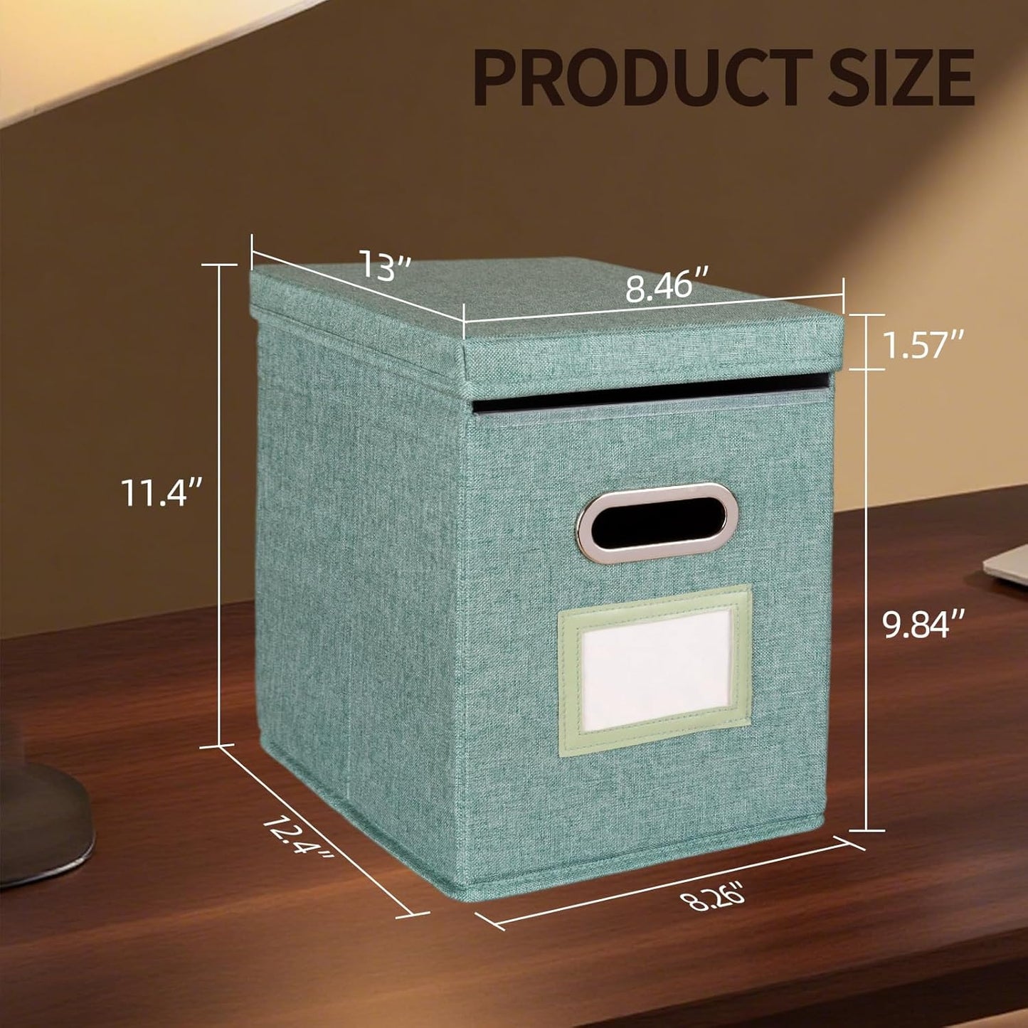 2 Pack Hanging File Folders Organizer with Lid, Letter Size Fabric File Storage Box Collapsible, Portable Office Document Holder with Metal Handle, Smooth PVC Rails, Green