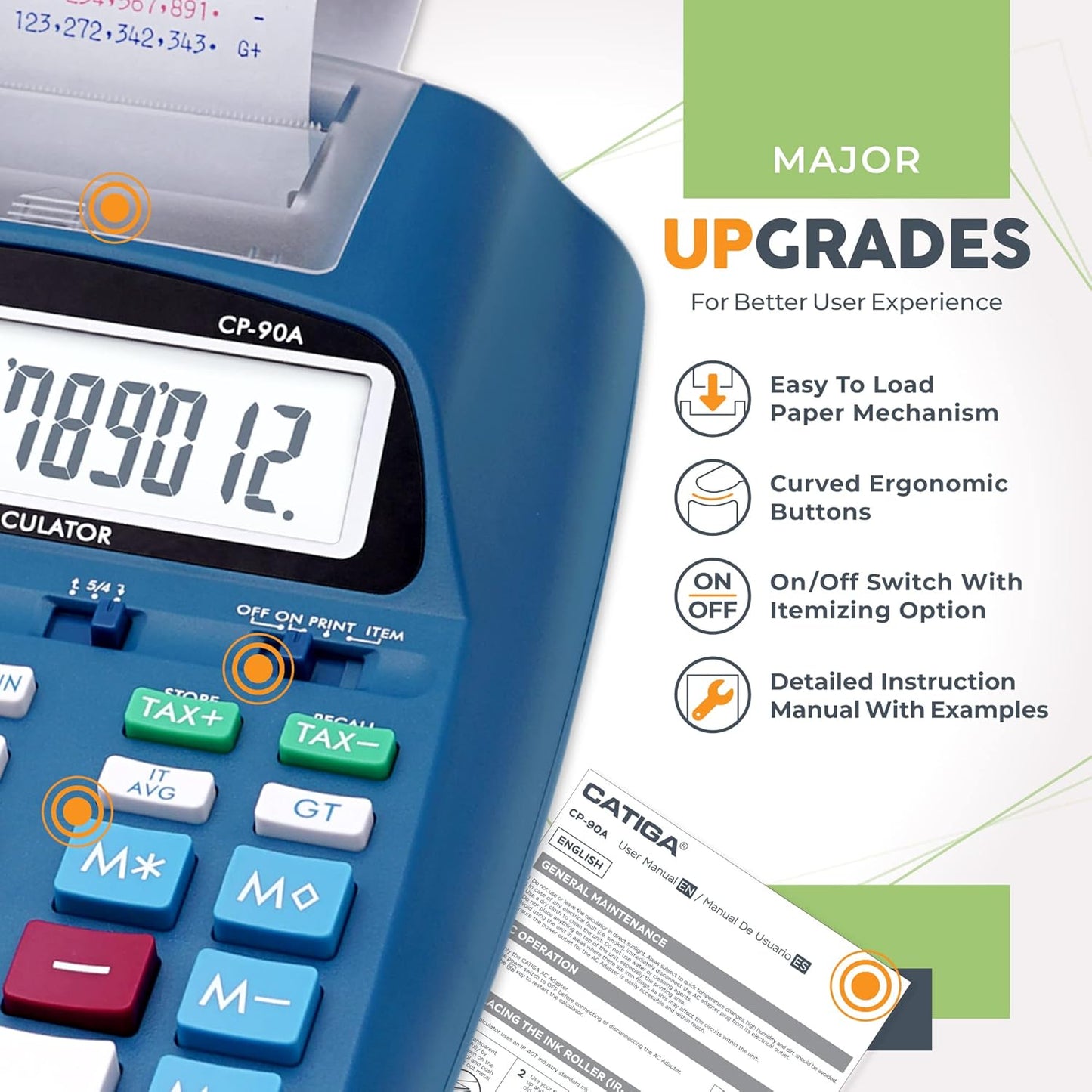 CATIGA New & Upgraded 2025 Printing Calculator Adding Machine 10 Key, Desktop Home Office Calculator with Paper Roll Print Out, Accounting Business Finance