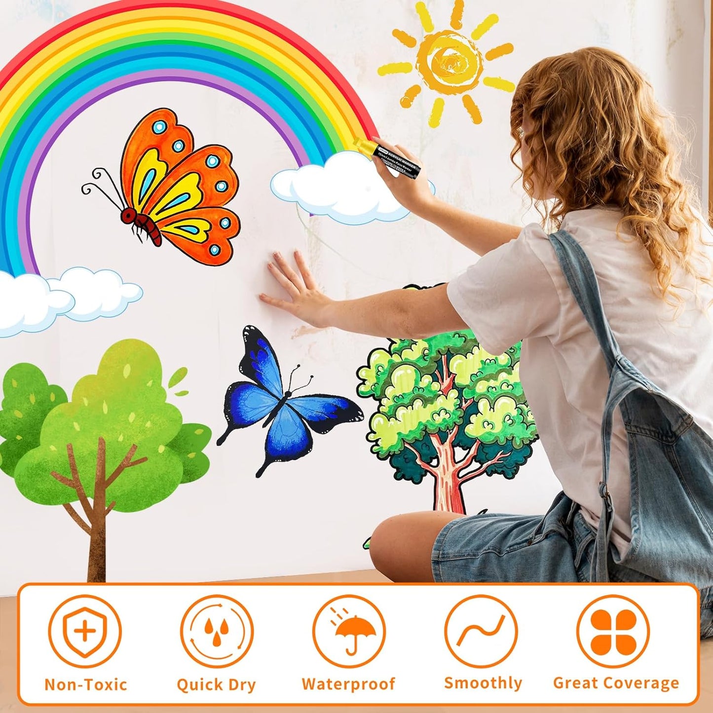 10 Colors Jumbo Acrylic Paint Markers (2 Metallic), 15mm Extra Large Felt Tip Thick Paint Pens for Rock, Wood, Ceramic, Glass, Canvas, Eggs,Pumpkins, Poster Painting Vibrant, Long Lasting Art Supplies