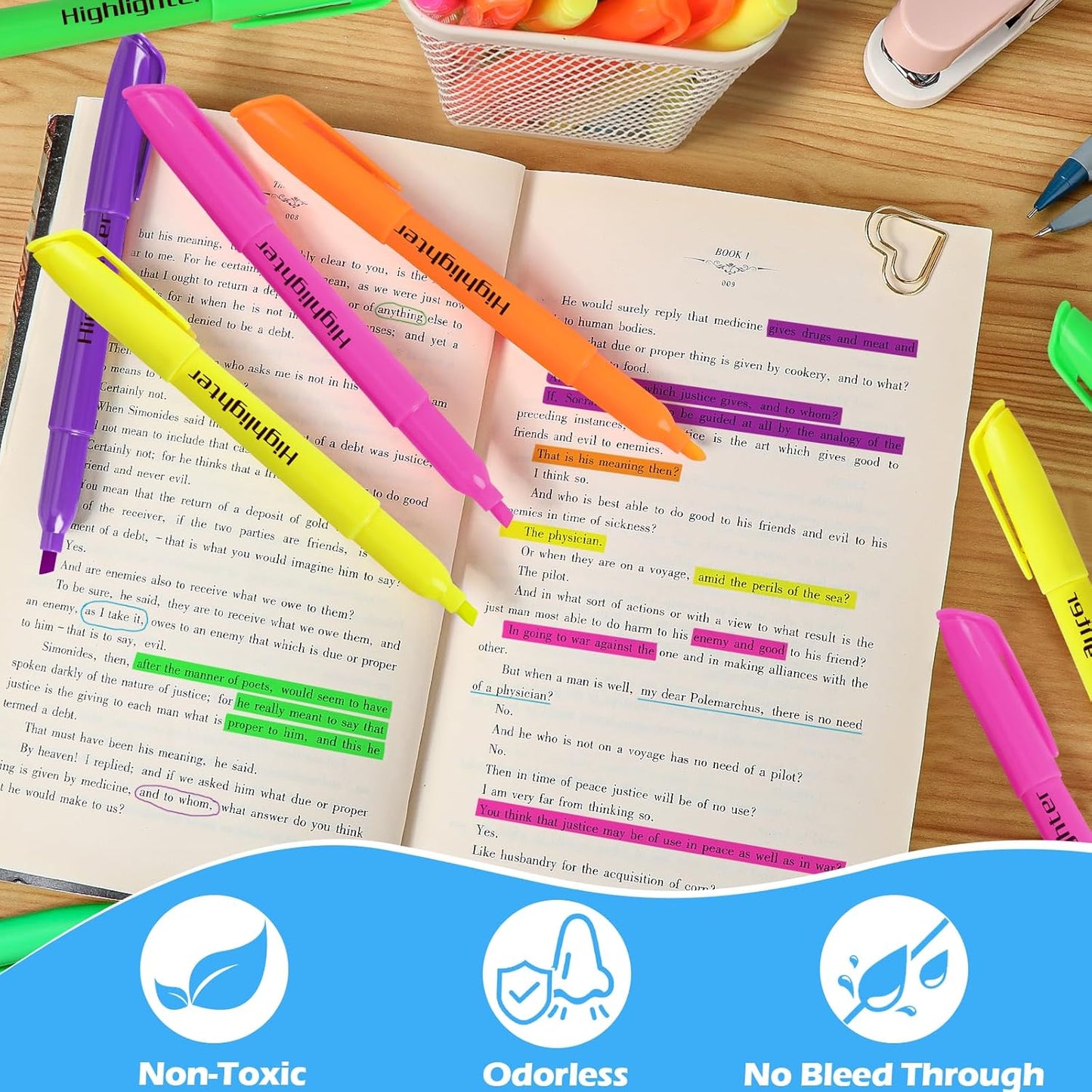 Highlighters Bulk, Chisel Tip Dry-Quickly Highlighter Markers, 60 Count-6 Assorted Colors Highlighters Bulk Pack for Adult Kids, Teachers Supplies for School, Classroom Must Have(Multicolour, 60)