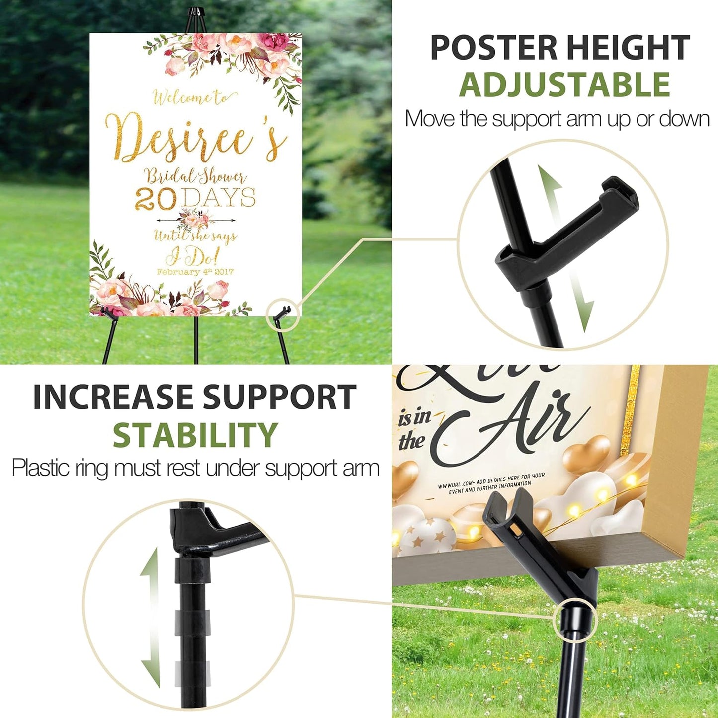 63" Easel Stand for Wedding Sign Poster Display Easel Floor Adjustable Metal Black Art Easel Instant Folding Tripod Easel for Painting Canvas Wedding Welcome Sign Stand, 1Pack