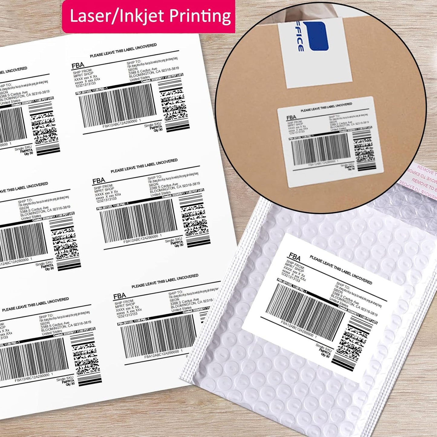 3-1/3" x 4" Shipping Address Labels 300 Label Stickers Paper for Laser/Inkjet Printer 6 per Page Printable Mailing Labels, FBA Box Labels - Matte, 50 Sheets