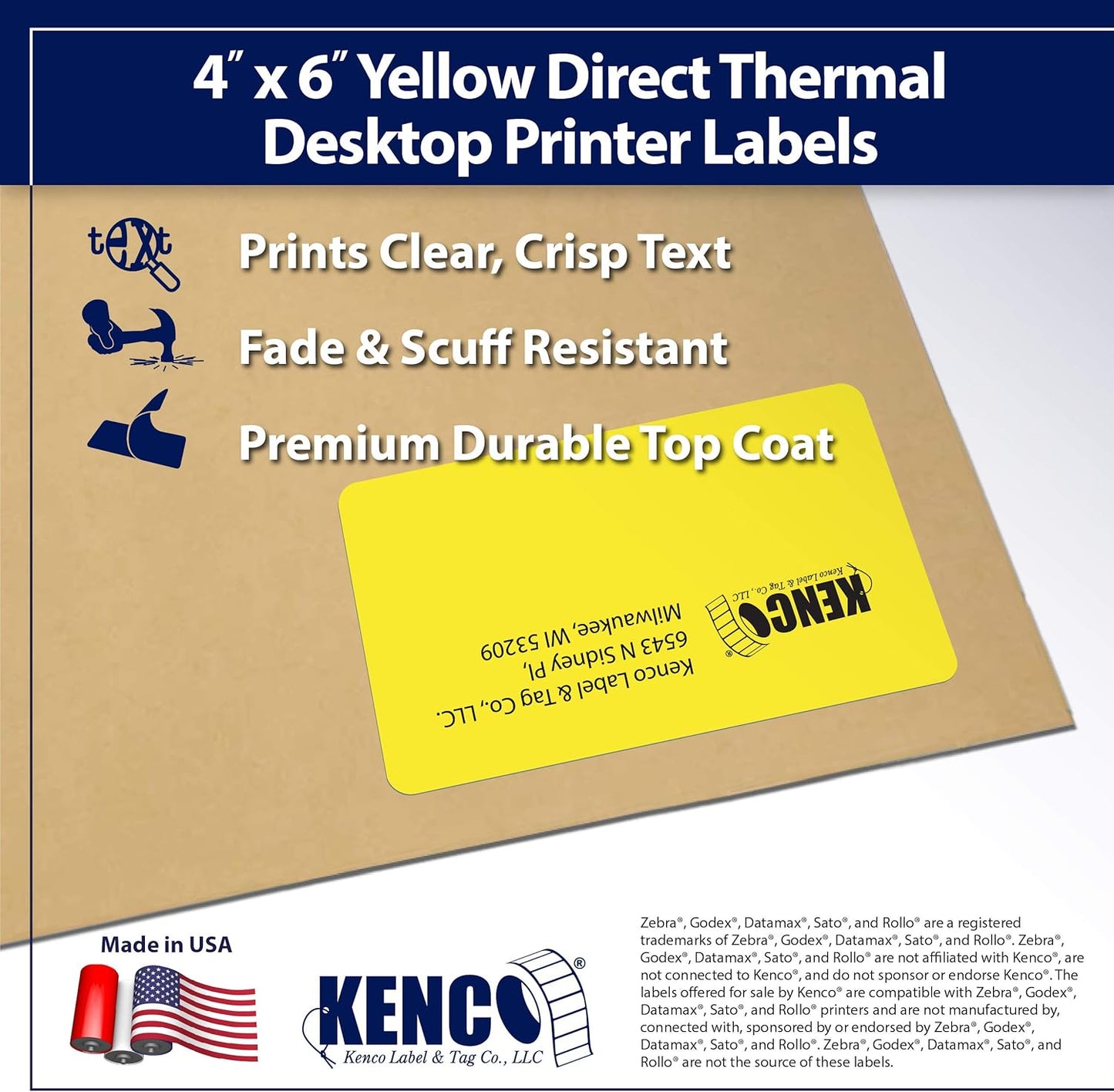 4" X 6" Direct Thermal Perforated Stickers Labels for Shipping Labels, Inventory, and Color Coding - Compatible with Zebra, Rollo, Godex and More (Yellow, 24 Rolls)