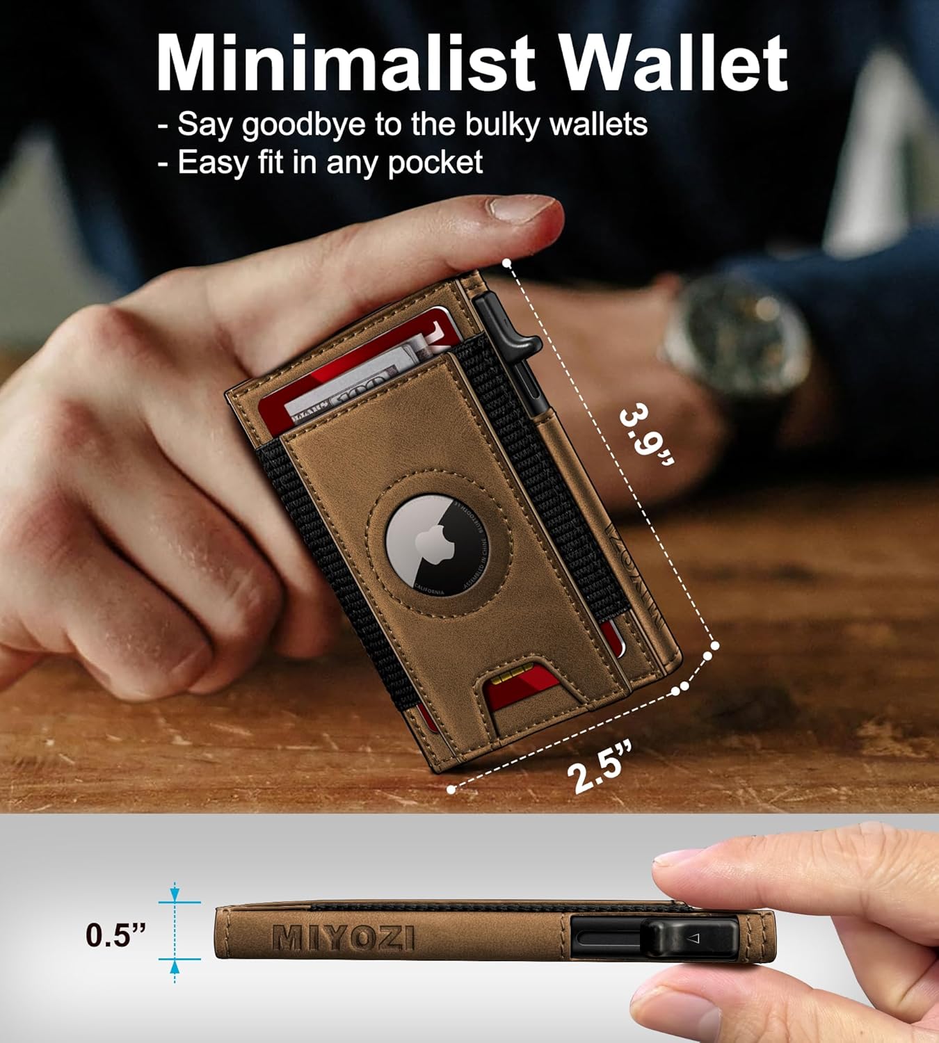 Airtag Wallet for Men, Slim Pop Up Credit Card Holder RFID Blocking Mens Minimalist wallet for 7-9 Cards ID Window, with Gift Box