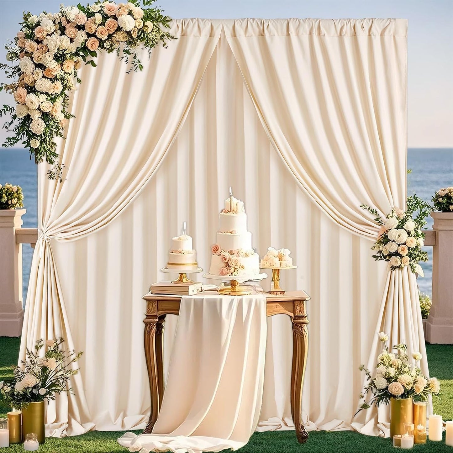 Ivory Backdrop Curtains 30ft x 10ft: Wedding Photo Backdrop Drapes - Polyester Background for Bridal Shower Party Stage Decoration