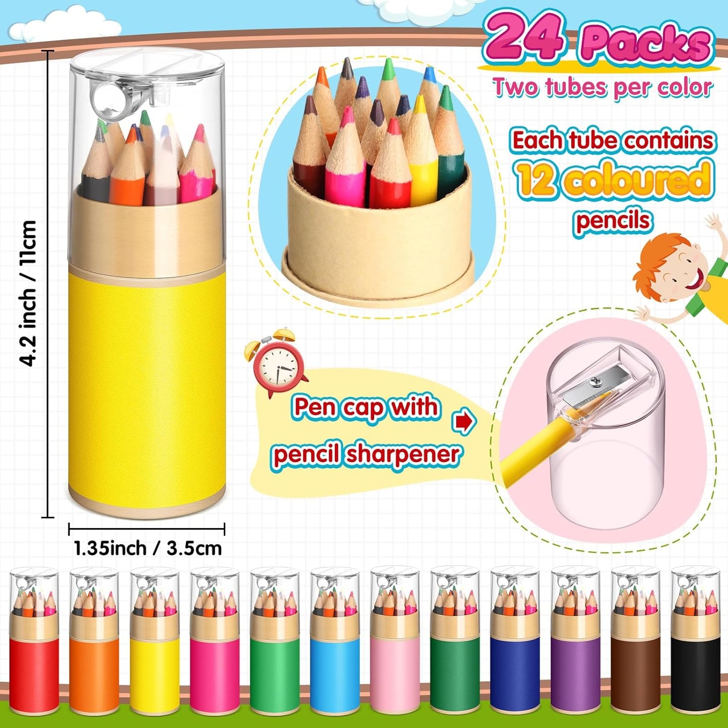 24 Sets Mini Drawing Colored Pencils Bulk with Sharpener for Kids 3.5" Small 12 Colors Travel Colored Portable Pencil Set Back to School Gifts for Students Adults Art Painting Classroom