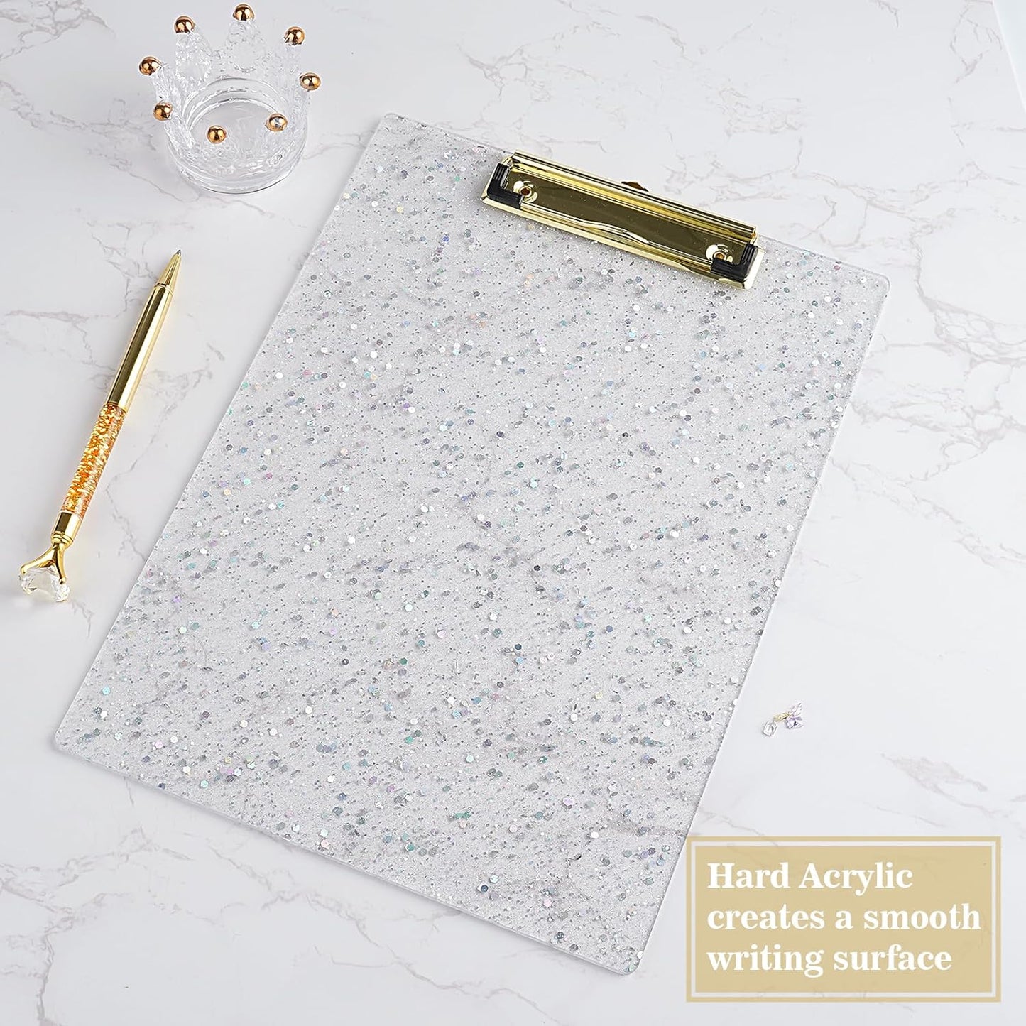 Hongri Plastic Acrylic Glitter Clipboard, 8.5x11" Stardard Letter A4 Size Clipboards for Classroom, Taecher, Women.Cute Confetti Clip Board, Office Supplies, School Supplies.