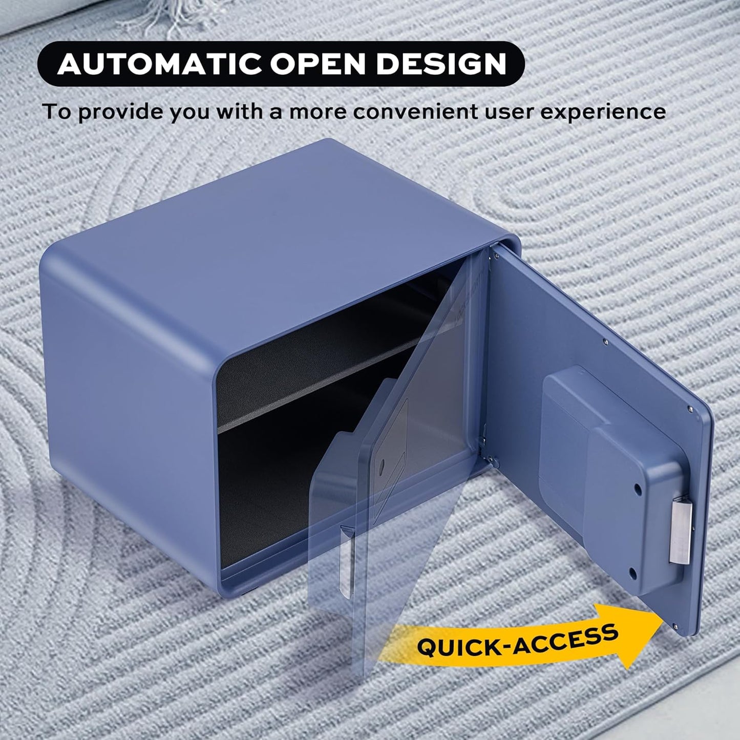 Biometric Safe for Home, 0.6 Cube Feet Auto-Open Fingerprint Safe with Touch Screen, Alarm System & Removable Shelf, Small Money Box for Cash, Jewelry, Documents, Home Office Use,Blue