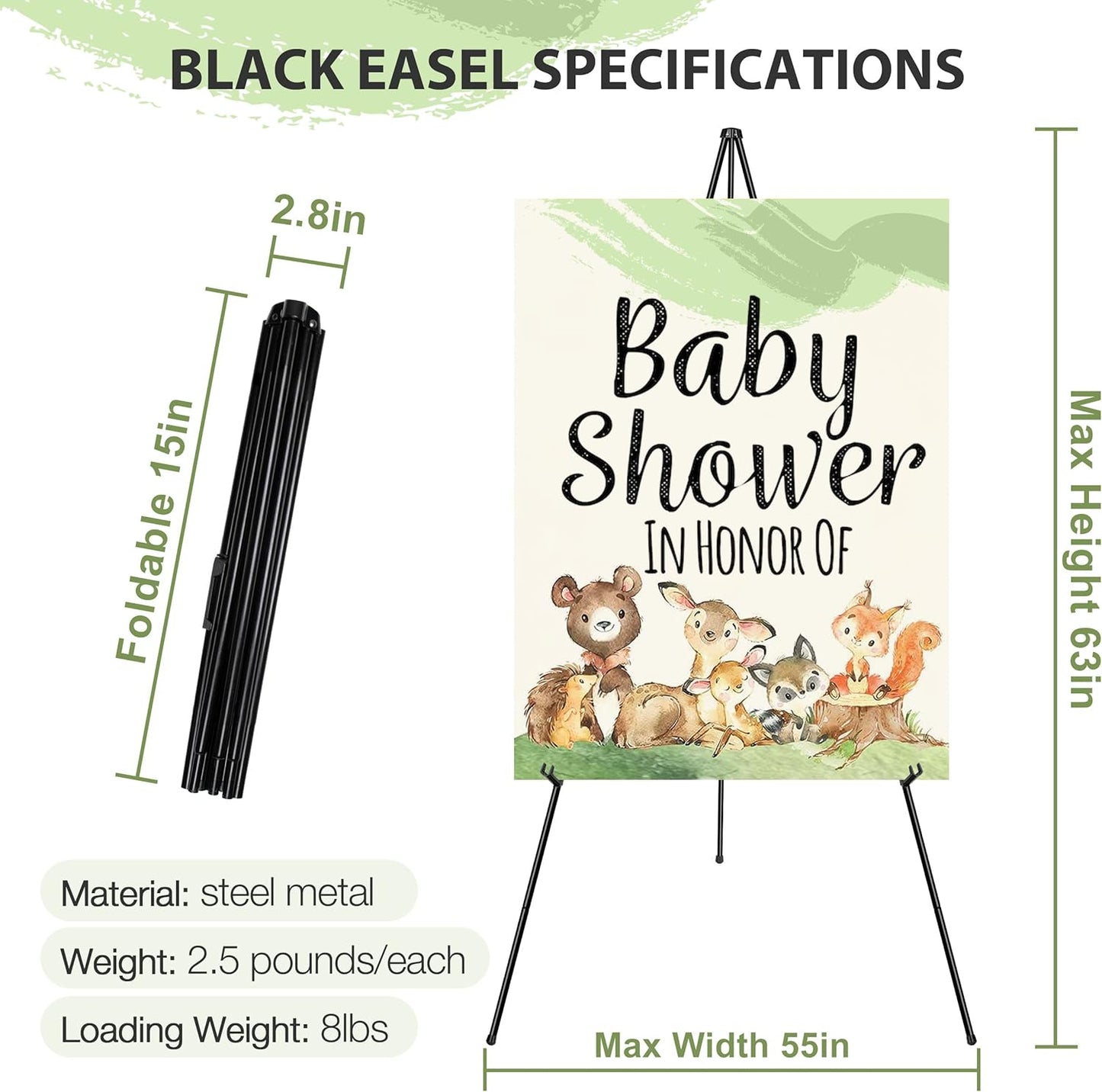 63" Display Easel Stand - 3Packs Art Easels for Wedding Sign Poster Stand Folding Floor Adjustable Metal Black Easel Instant Tripod Easel for Painting Wedding Welcome Sign Stand