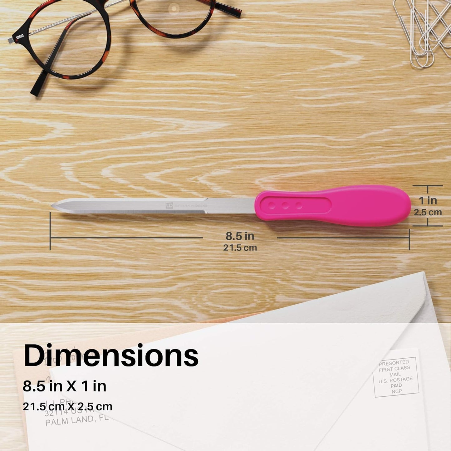 Uncommon Desks Office Letter Opener - Stainless Steel Knife-Edge Blade, Ergonomic Grip Handle (Mixed Colors, 3 Pieces)