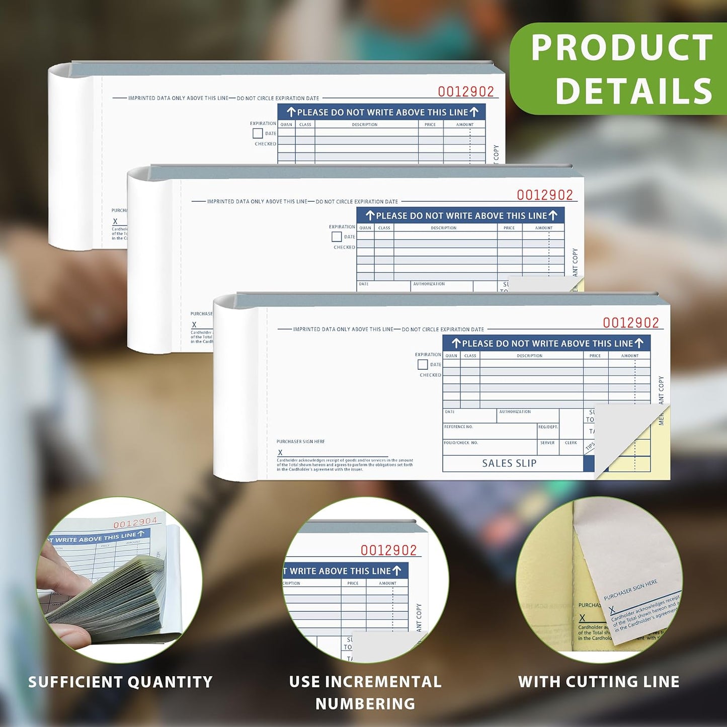 300 Sets Long Credit Card Sales Slips 7.9 * 3.3 inch Two-Part Carbonless Credit Card Receipt Book Credit Card Imprinter Sold as 1 Package for Office (300 Sets of 600 Sheet) (3)