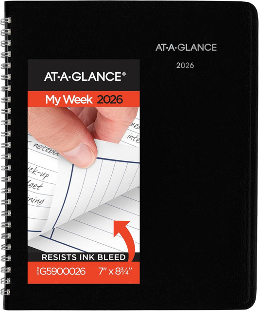 AT-A-GLANCE 2026 Planner, Weekly, 7" x 8-3/4", Medium, Column-Style, DayMinder, Black (G5900026)