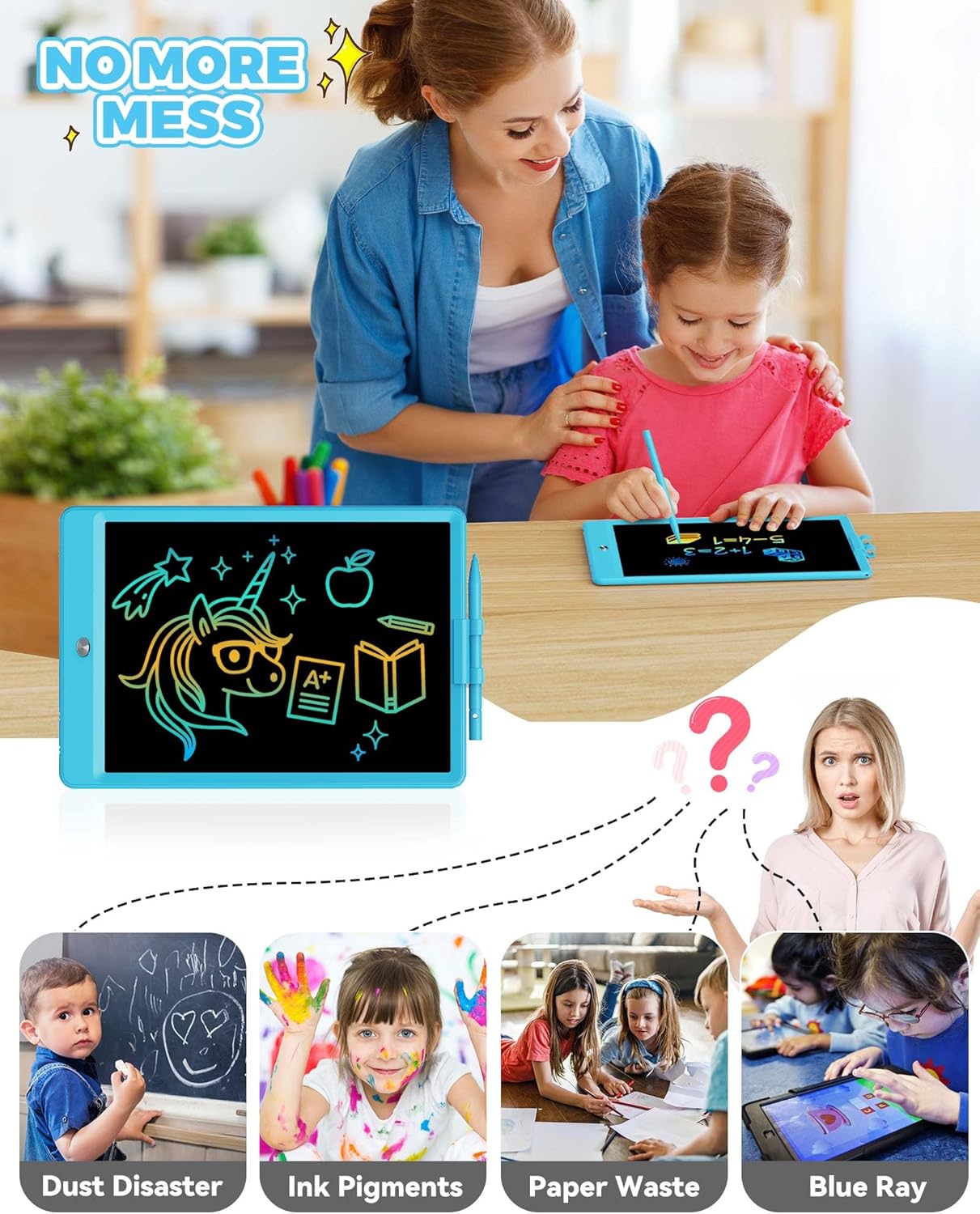 KOKODI 10 Inch LCD Writing Tablet with Anti-Lost Stylus, Erasable Doodle Board Colorful Toddler Drawing Pad, Car Travel School Games Toys for 3 4 5 6 7 8 Kids, Birthday Gift for Girls Boys Adults Blue