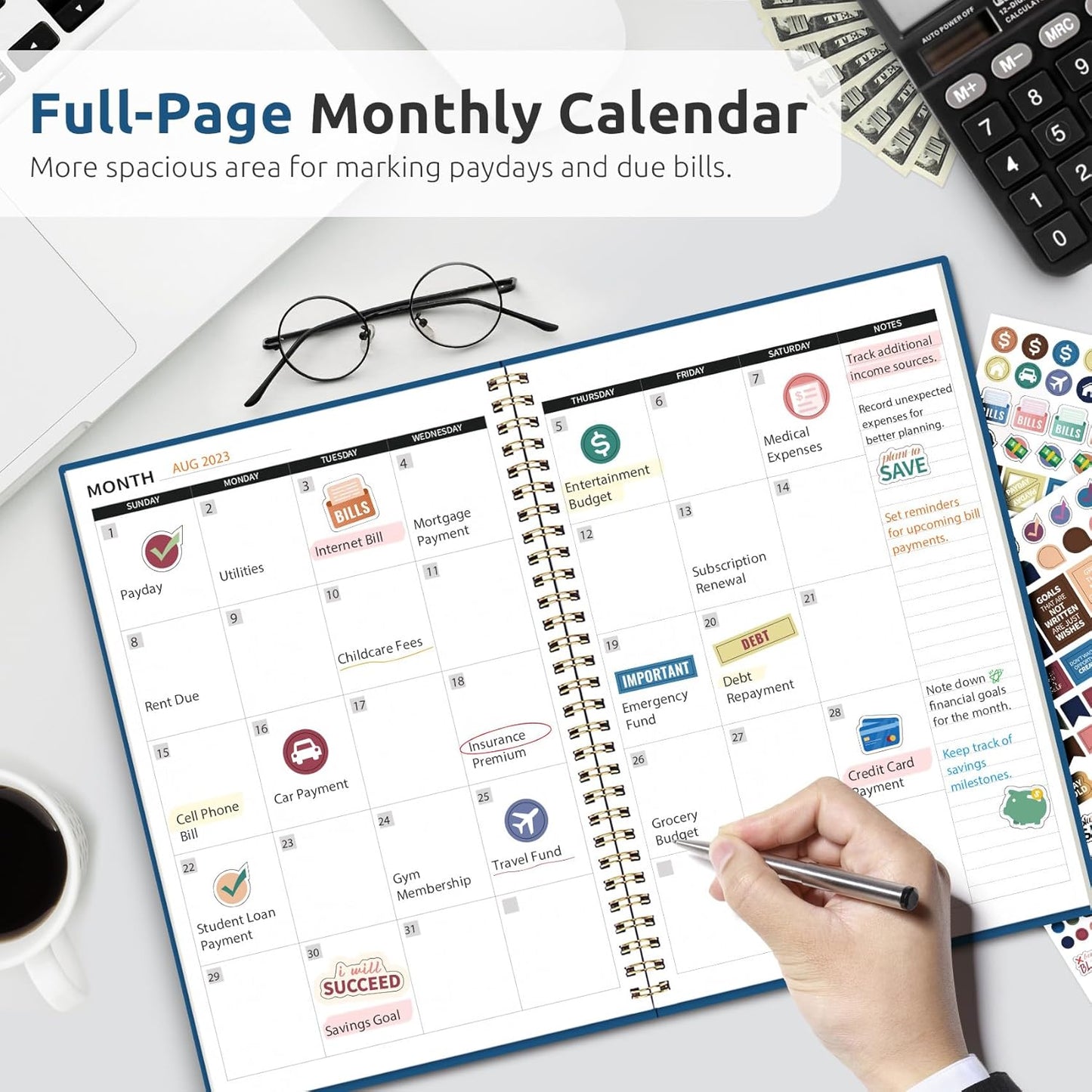 Aesthetic Budget Planner - Monthly Finance Planner with Expense Tracker, Undated Bill Organizer, Budget Notebook to Manage Your Finances, Account Budget Book with Colorful Pattern - Blue Blossom