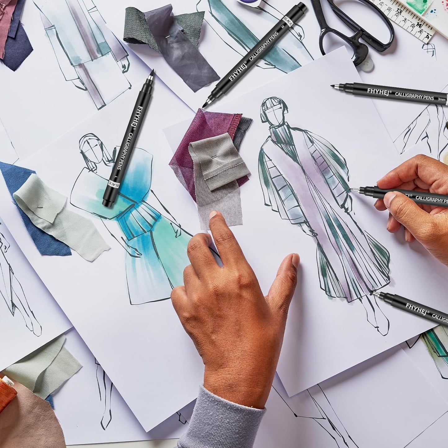 6-Size Calligraphy Pen Set for Writing, Drawing & Hand Lettering, Black Ink Brush Markers for Art, Calligraphy, and Sketching