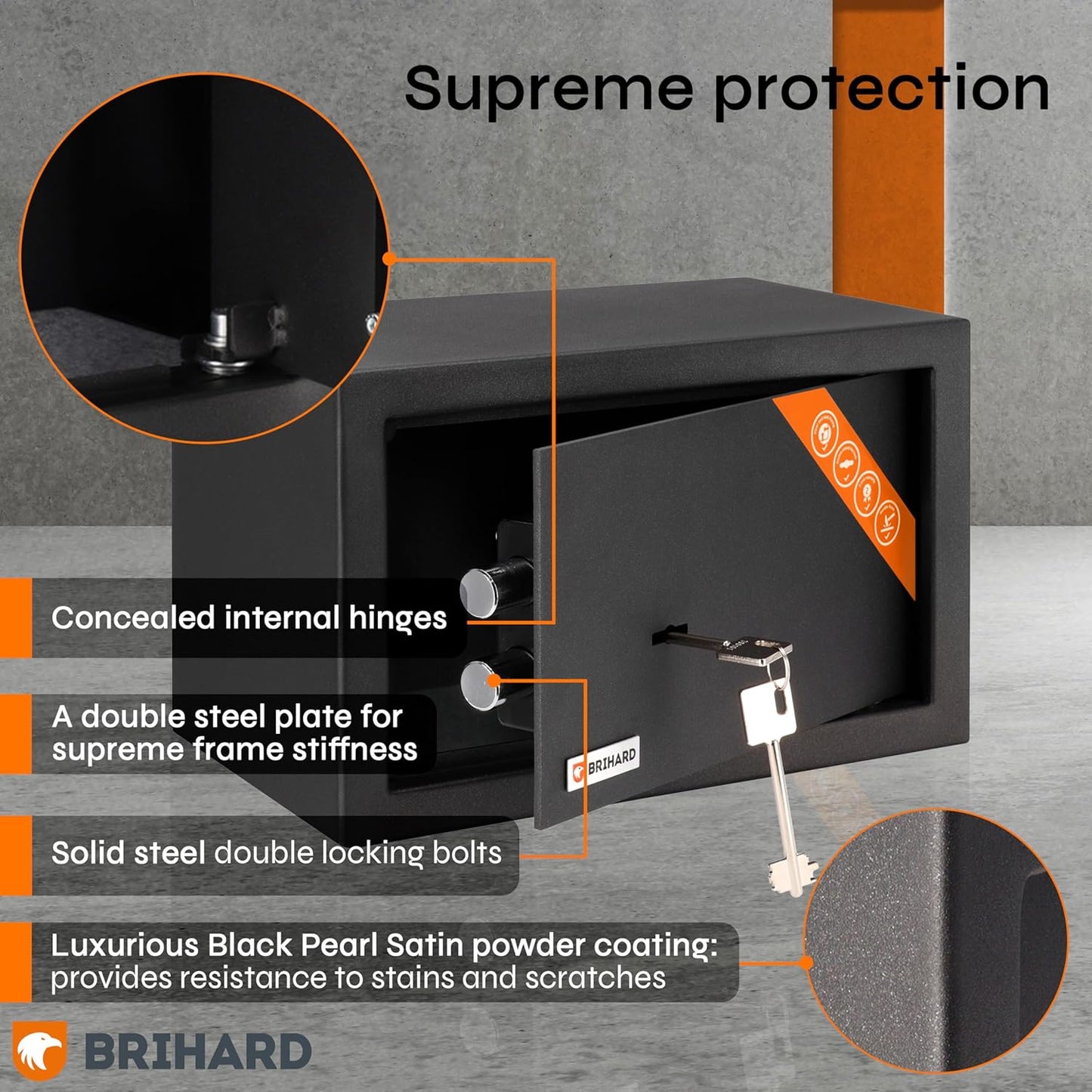 Home Key Lock Safe 7.87"H x 12.2"W x 7.87"D, Small Safety Box with Key 0.39 Cubic Feet, Jewelry & Money Safe with Key Lock Only, Mini Lockable for Home