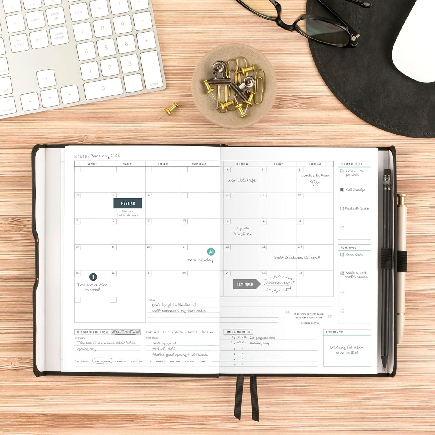 AT-A-GLANCE Foundation Goal Setting Planner, Undated Weekly & Monthly Journal, Track Progress, Create Habits, 5-3/4" x 8-1/4", Black (FD2-200-05)