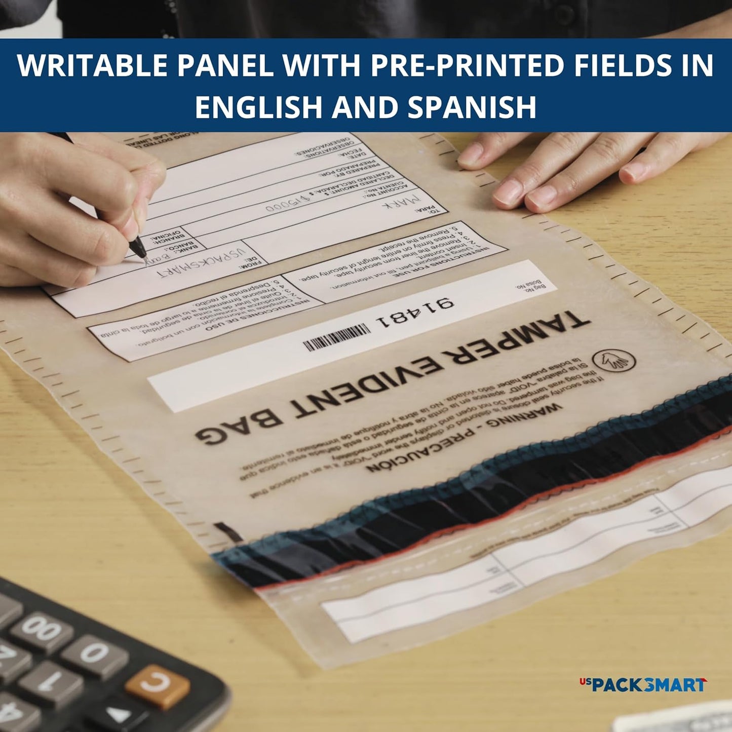 9”x12" Clear Plastic Deposit Bags with Security Tape Tamper Evident - Secure Bank Deposits, Cash Handling, & Currency Transport | Self-Sealing Tape with Hidden Graphics | 100-Pack