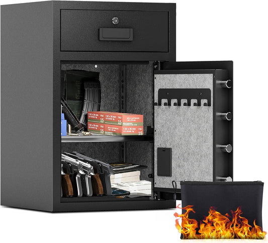 5.1 Cu Ft Safe for Home with Fireproof and Waterproof Document Bag Cash Money Drawer Safe with Digital Keypad Alarm System Removable Shelf Security Safes for Money Cash Documents Medicines