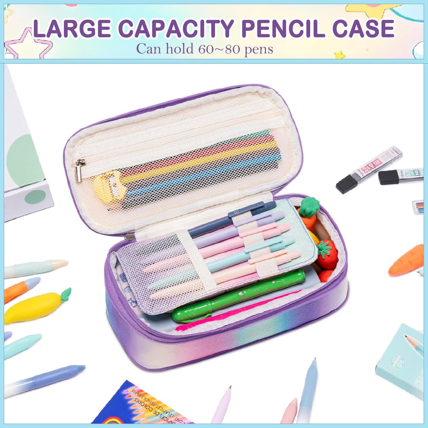 78PCS Mechanical Pencil Set 0.5, 0.7mm, 2.0mm Aesthetic School Supplies With Cute Pencil Case Pouch, 436PCS Lead Refills, 16 Gel Pens, 12 NO Bleed Highlighters