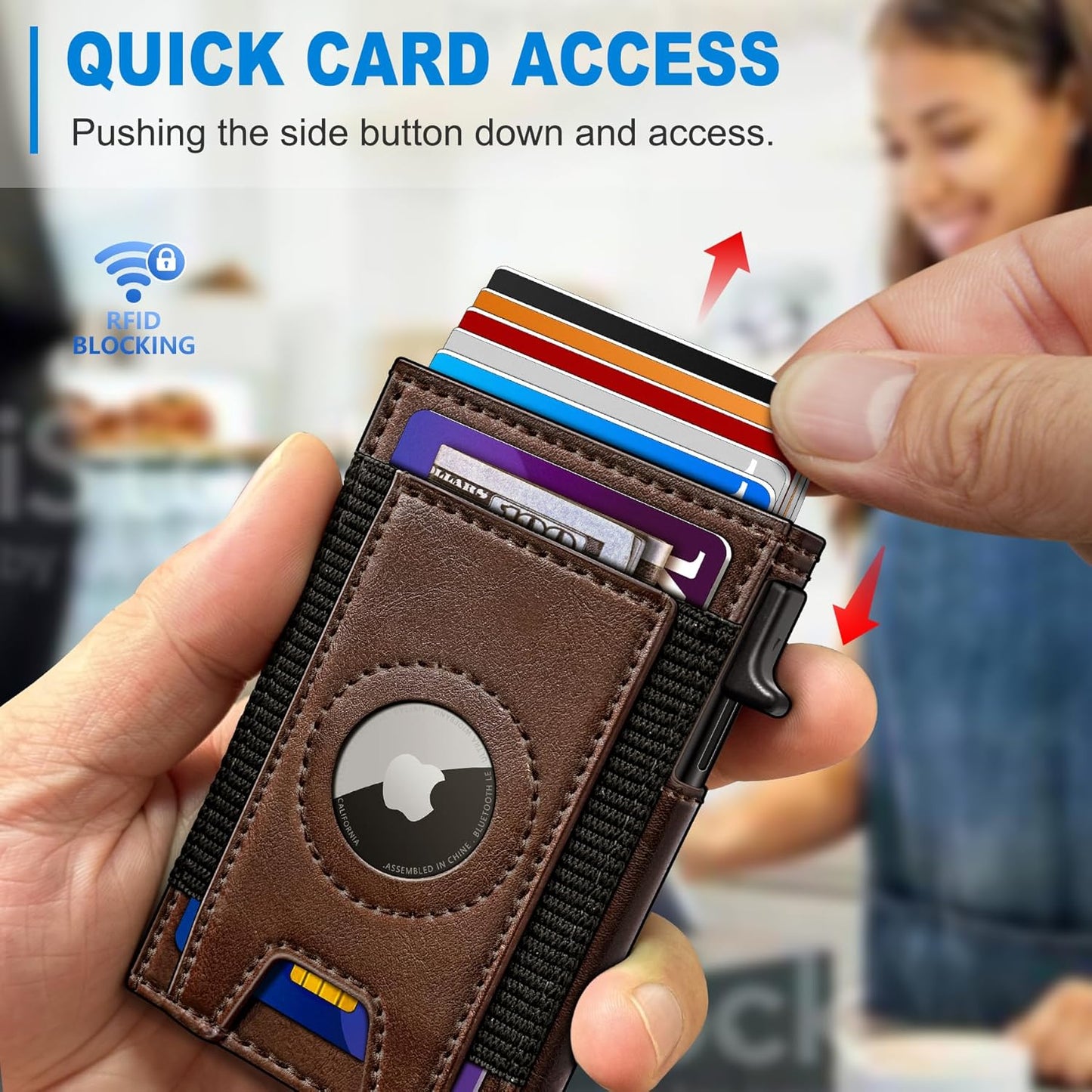 Airtag Wallet for Men, Slim Pop Up Credit Card Holder RFID Blocking Mens Minimalist wallet for 7-9 Cards ID Window, with Gift Box