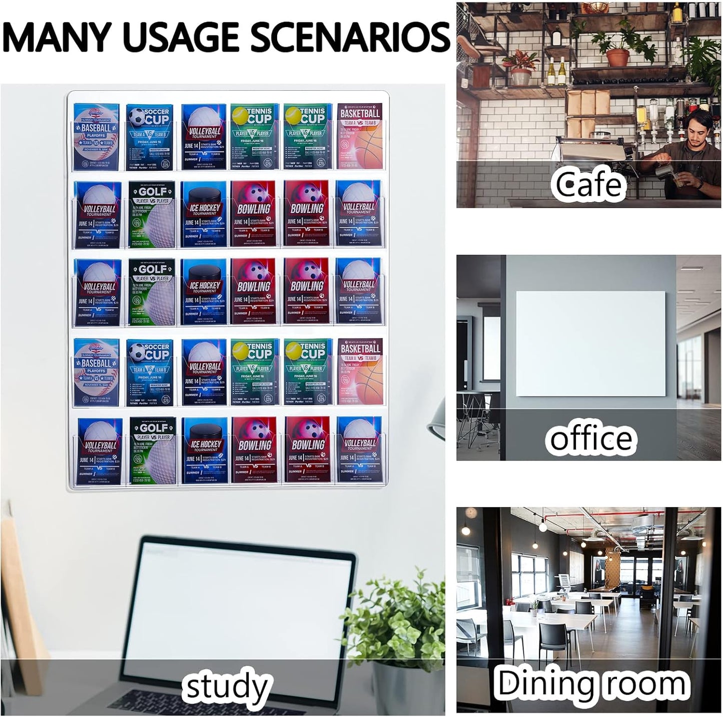 Acrylic Brochure Pamphlet Holder - Clear Display Stand with Multi Slot Rack, Wall Mount Pocket for Literature Menu Document Flyer Advertise Supplies (30 Pockets)