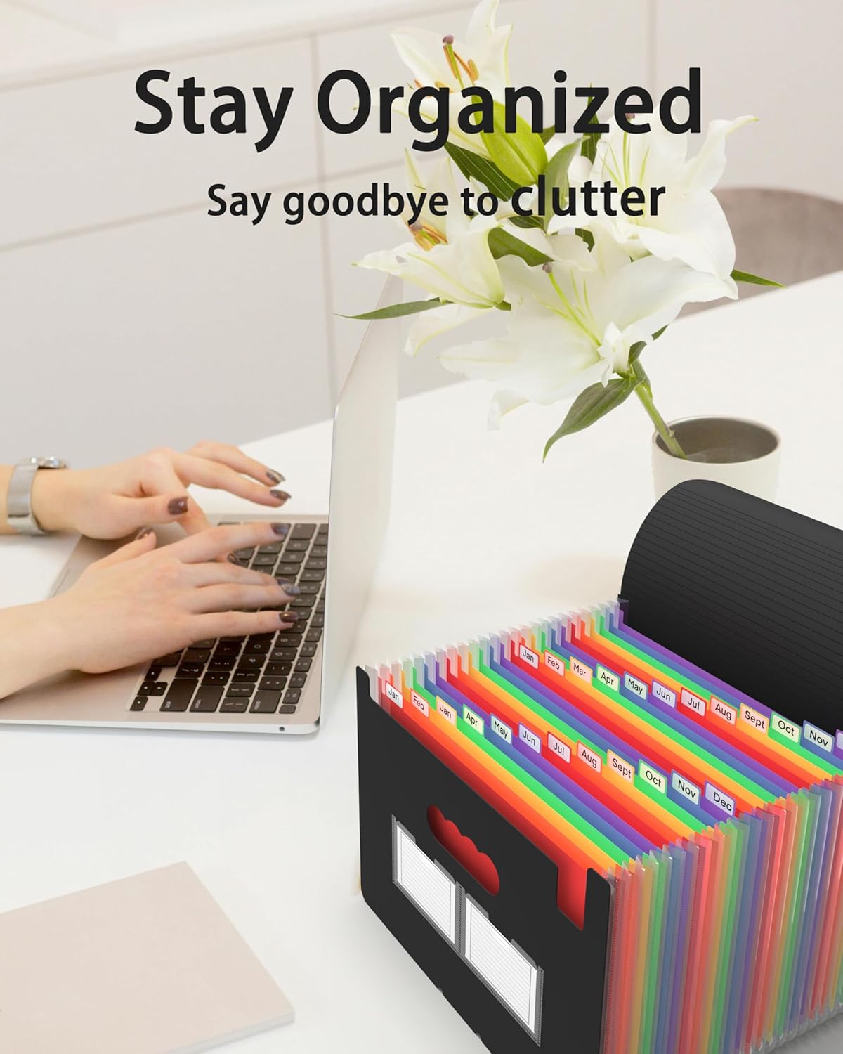 2 Pack Expanding File Folder, 24 Pocket Accordian File Organizer A4 Letter Size Portable Document Organizer with Colored Tabs, Expandable Desktop Accordion Folder