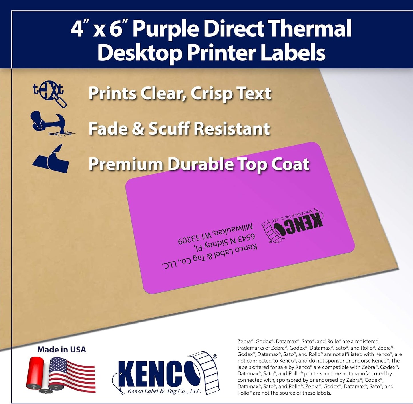 4" X 6" Direct Thermal Perforated Stickers Labels for Shipping Labels, Inventory, and Color Coding - Compatible with Zebra, Rollo, Godex and More (Purple, 48 Rolls)