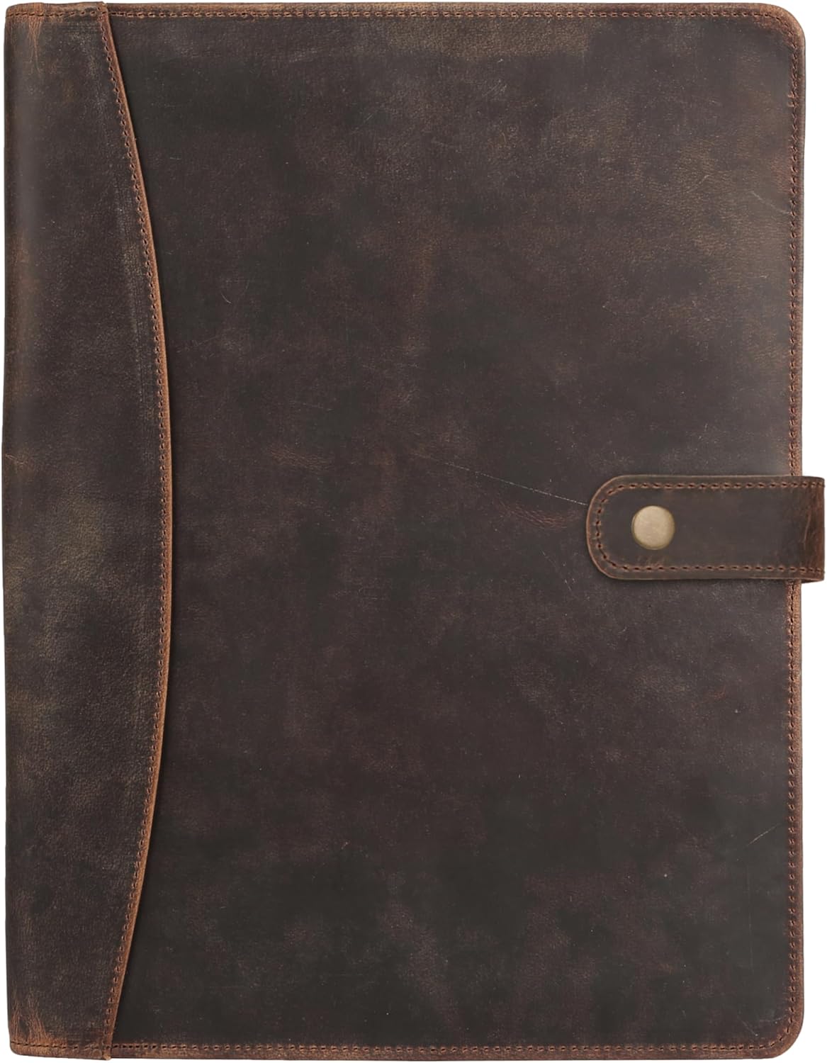 KomalC Leather Portfolio Folder with Button Closure | Business Padfolio for Professionals | Vintage Full-Grain Leather Organizer with Legal Pad Holder, Card Slots & Document Pockets (Distressed Tan)