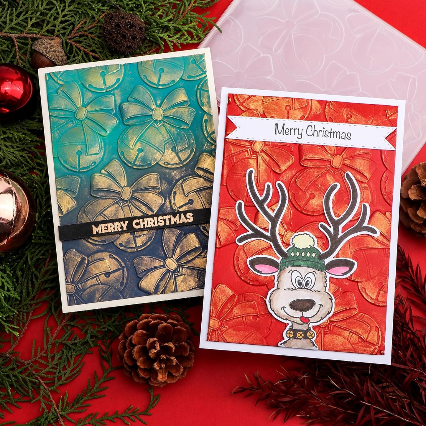 BAOFALI 3D Christmas Theme Plastic Embossing Folders Jingle Bells for DIY Scrapbooking Photo Album Card Paper Craft Decoration for Card Making,Embossing Template Paper Card Embossing Stencil