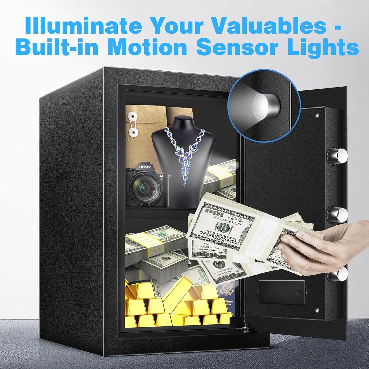 2.5 Cu Ft Safe Box for Home Documents -Steel Electronic Digital Safety Box Personal Security Lock Box with LED Sensor Light External Power Compartment for Office Money Jewelry Valuables