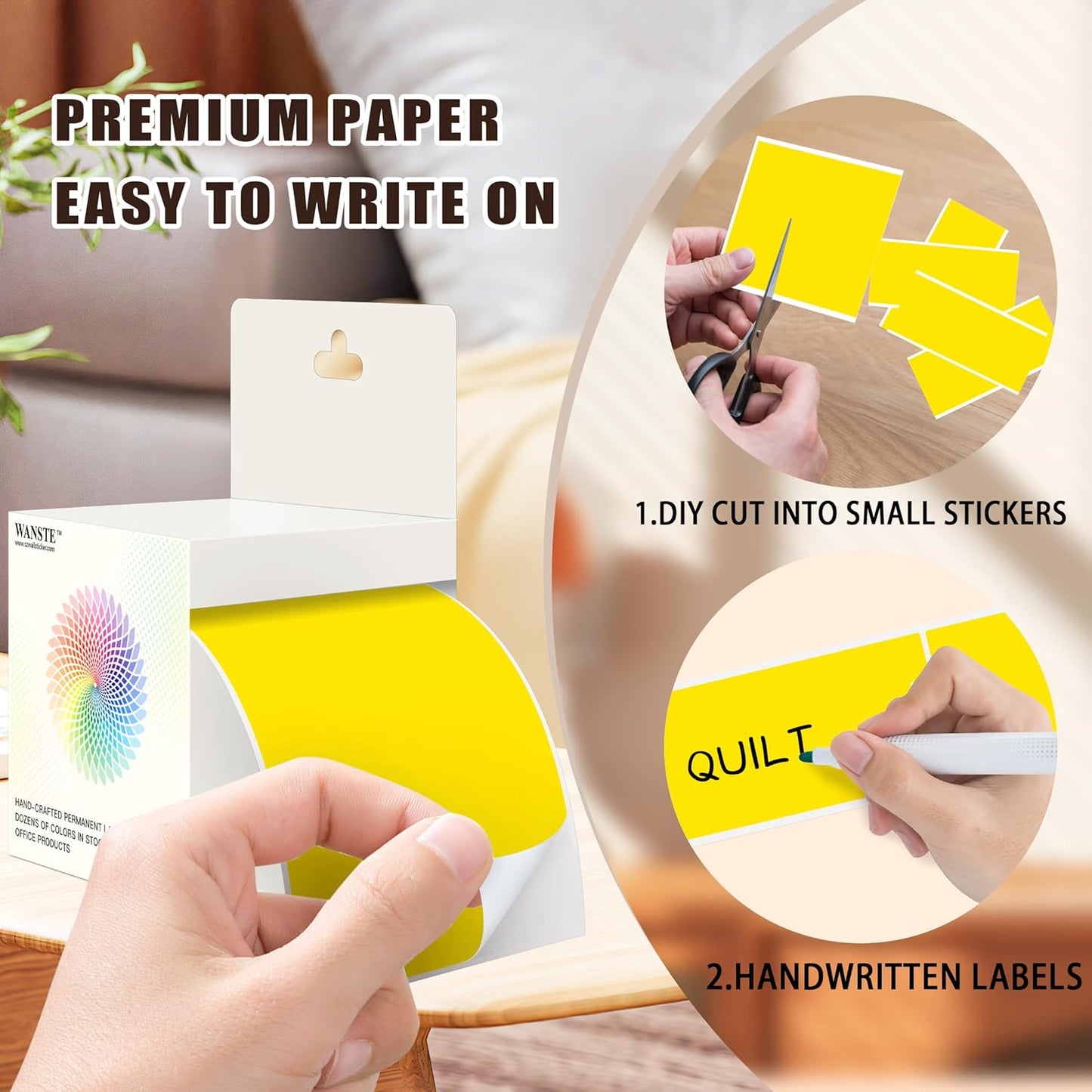 3 x 5 Inch 250Pcs Rectangle Color Coding Stickers,Strong Adhesion Easy to Write Label for Moving,Box Organization,Inventory,Business,Yellow