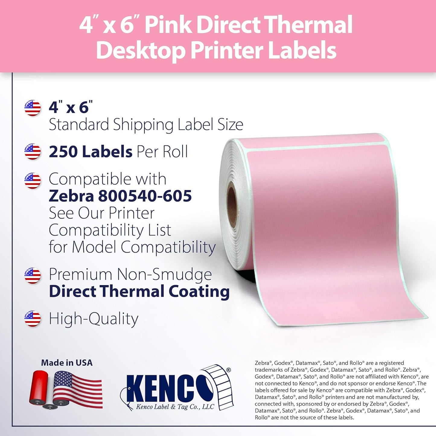 4" X 6" Direct Thermal Perforated Stickers Labels for Shipping Labels, Inventory, and Color Coding - Compatible with Zebra, Rollo, Godex and More (Pink, Pallet)