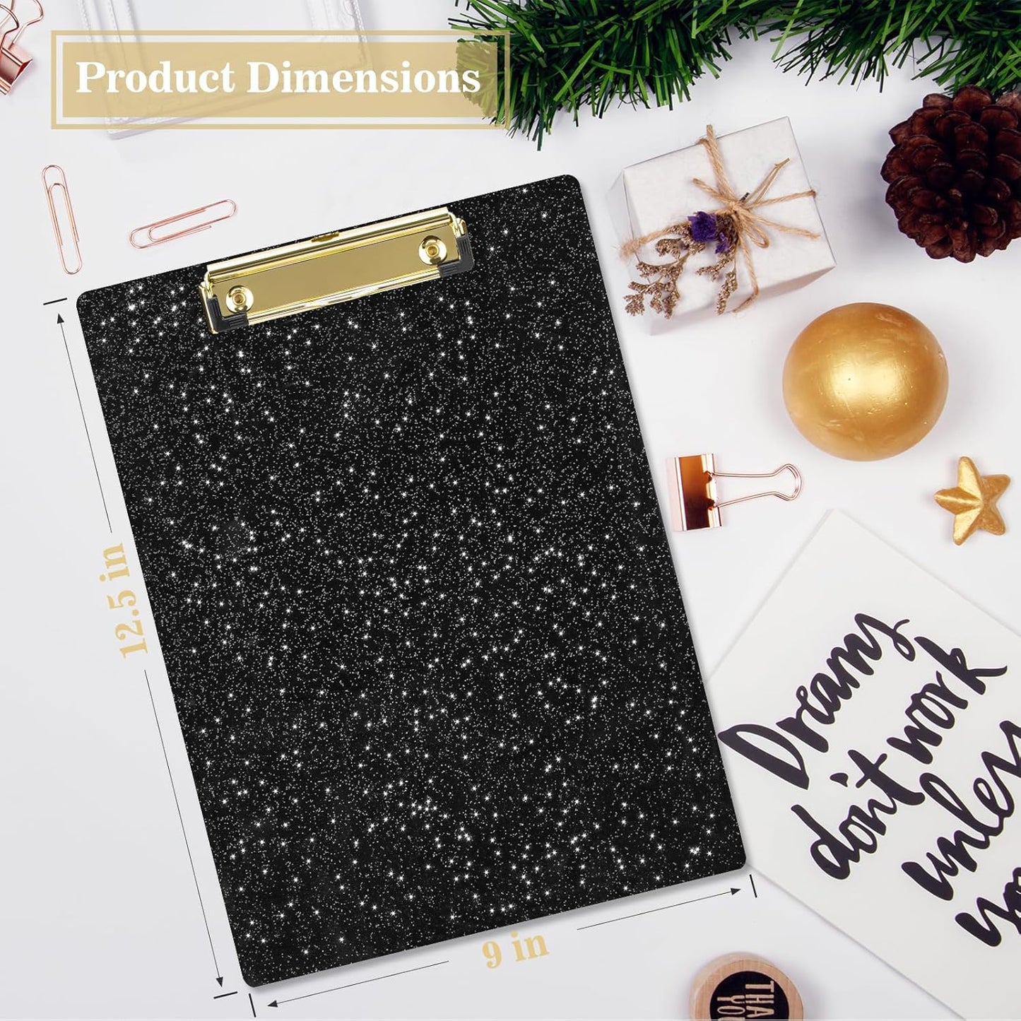 Hongri Plastic Acrylic Glitter Clipboard, 8.5x11" Stardard Letter A4 Size Clipboards for Classroom, Taecher, Women.Cute Confetti Clip Board, Office Supplies, School Supplies.