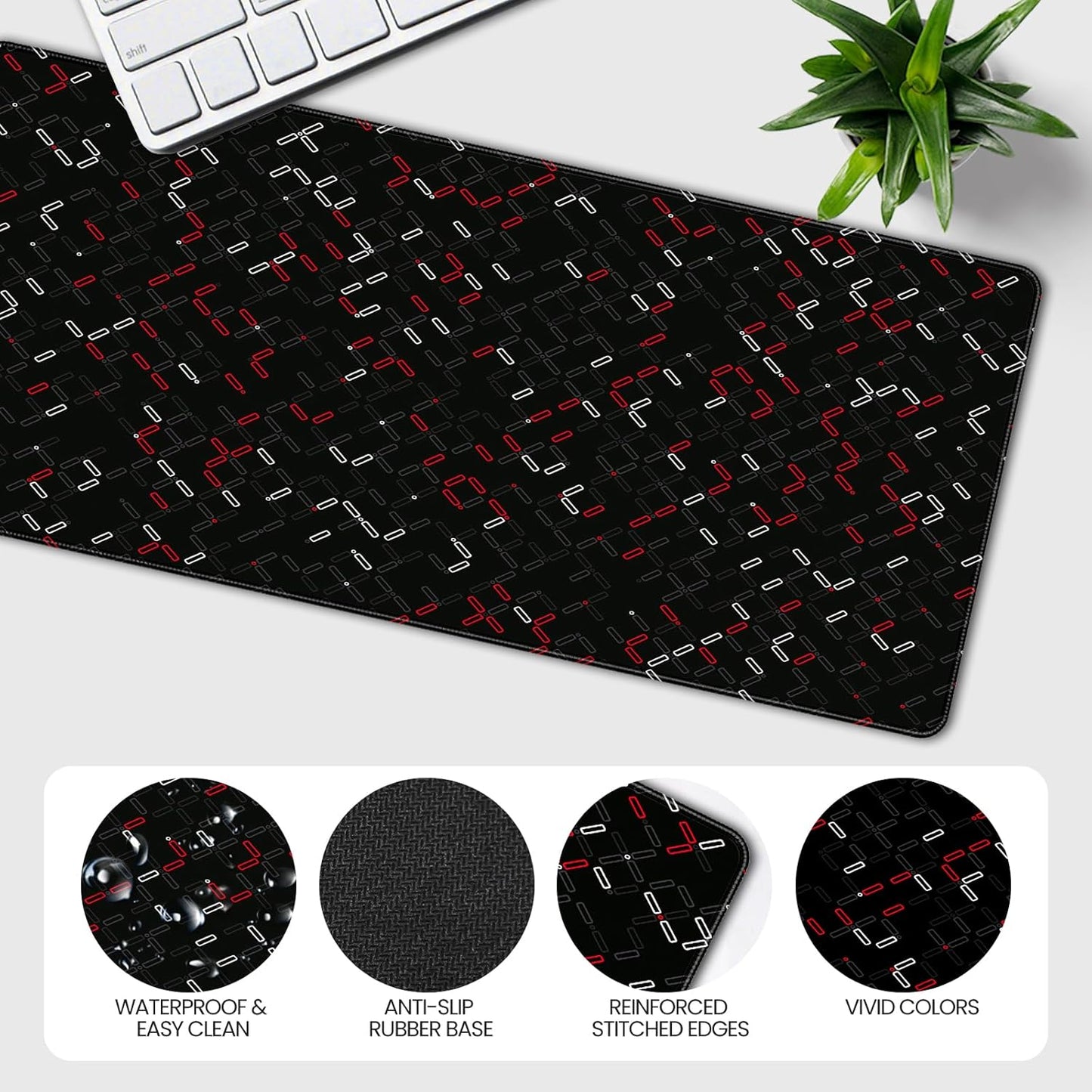 35.4 x 15.7 inches, Large Desktop Mouse pad, Keyboard and Mouse Pads for Work and Home Computers, and Large Laptop Mouse mat，Red and White Checkered