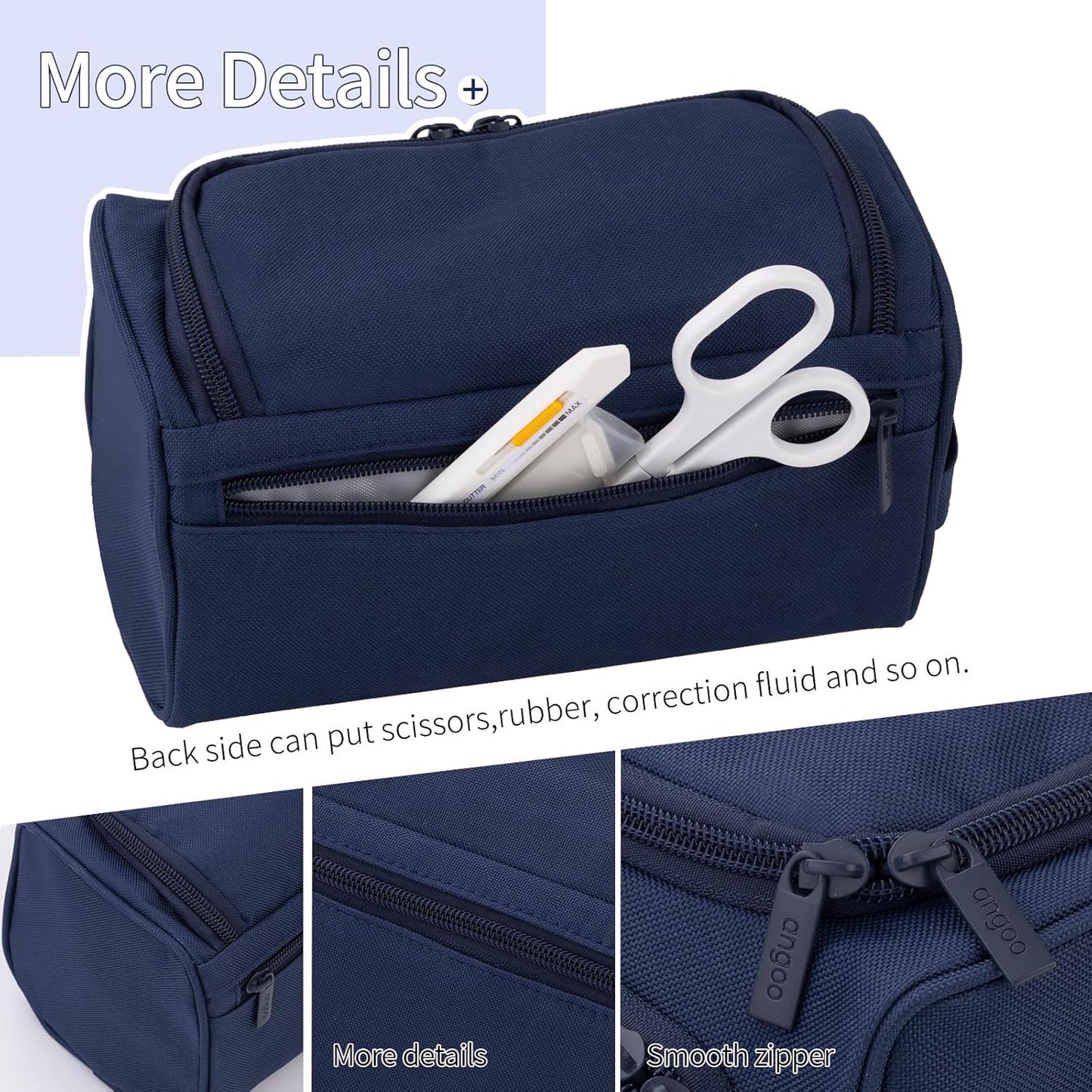 HVOMO Big Capacity Pencil Case High Large Storage Pouch Marker Pen Case Travel Simple Stationery Bag School College Office Organizer for Teens Girls Adults Student（Blue）