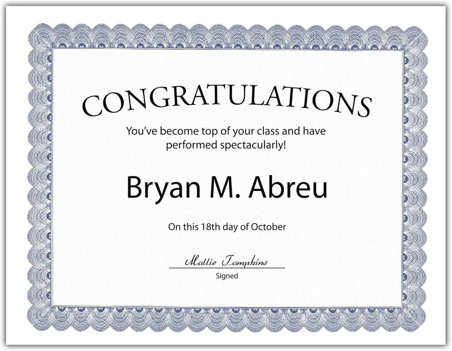 Blank Parchment Award Certificate Paper, 8.5 x 11", Elegant Blue Border Design (Pack of 50)