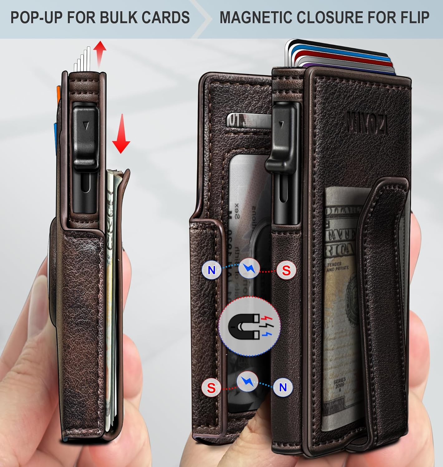 Airtag Wallet for Men,with Money Clip 10 Cards Metal Case Smart Slim Pop Up Credit Card Holder Flip with Magnetic Closure RFID Blocking wallet with Gift Box