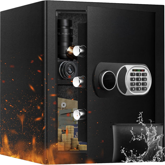 2.5 Cuft Large Safe Box with Fireproof Waterproof Bag, Safes for Home Documents, Anti-Theft Safety Box With Digital Keypad, Smart Alert System, Spare Keys, Personal Safe for Cash Money