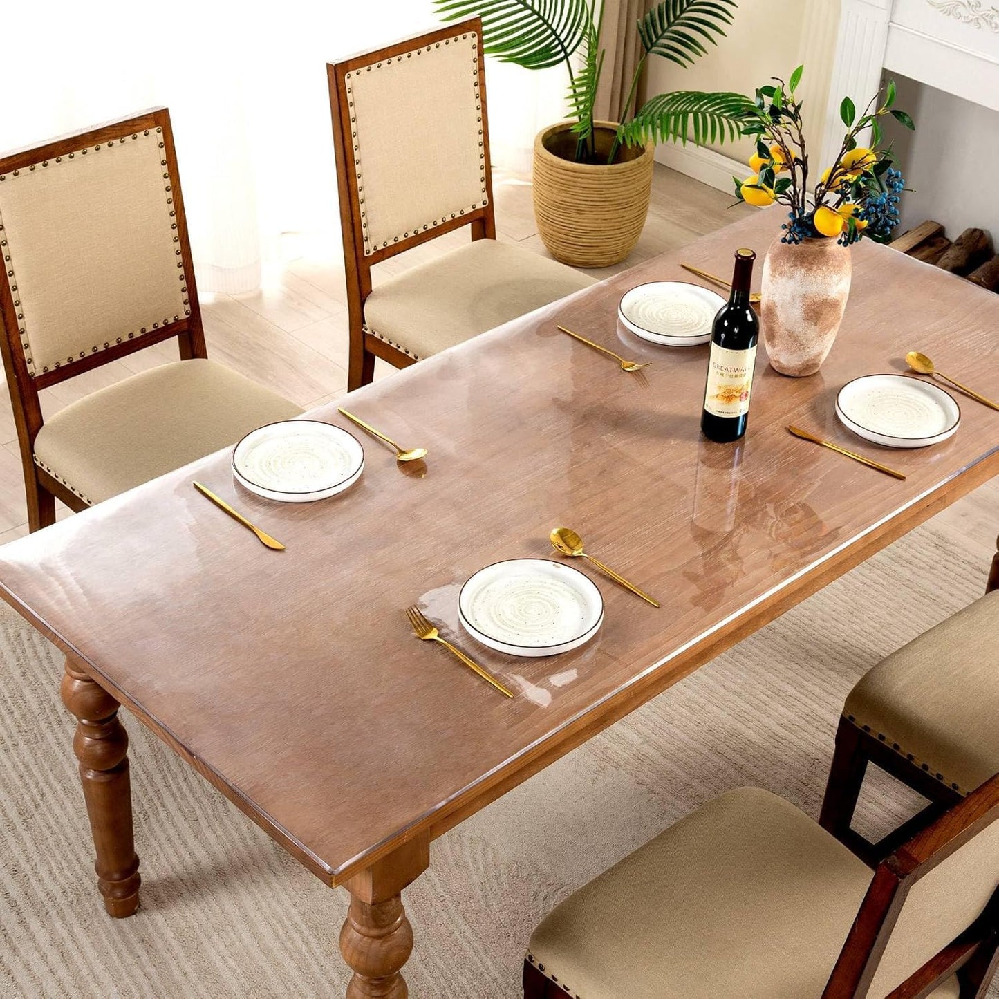 23.6 x 63 Inch Clear Table Cover Protector, 2mm Thick Clear Table Protector for Dining Room Table, Plastic Table Cover, Waterproof Table Pad for Kitchen, Office