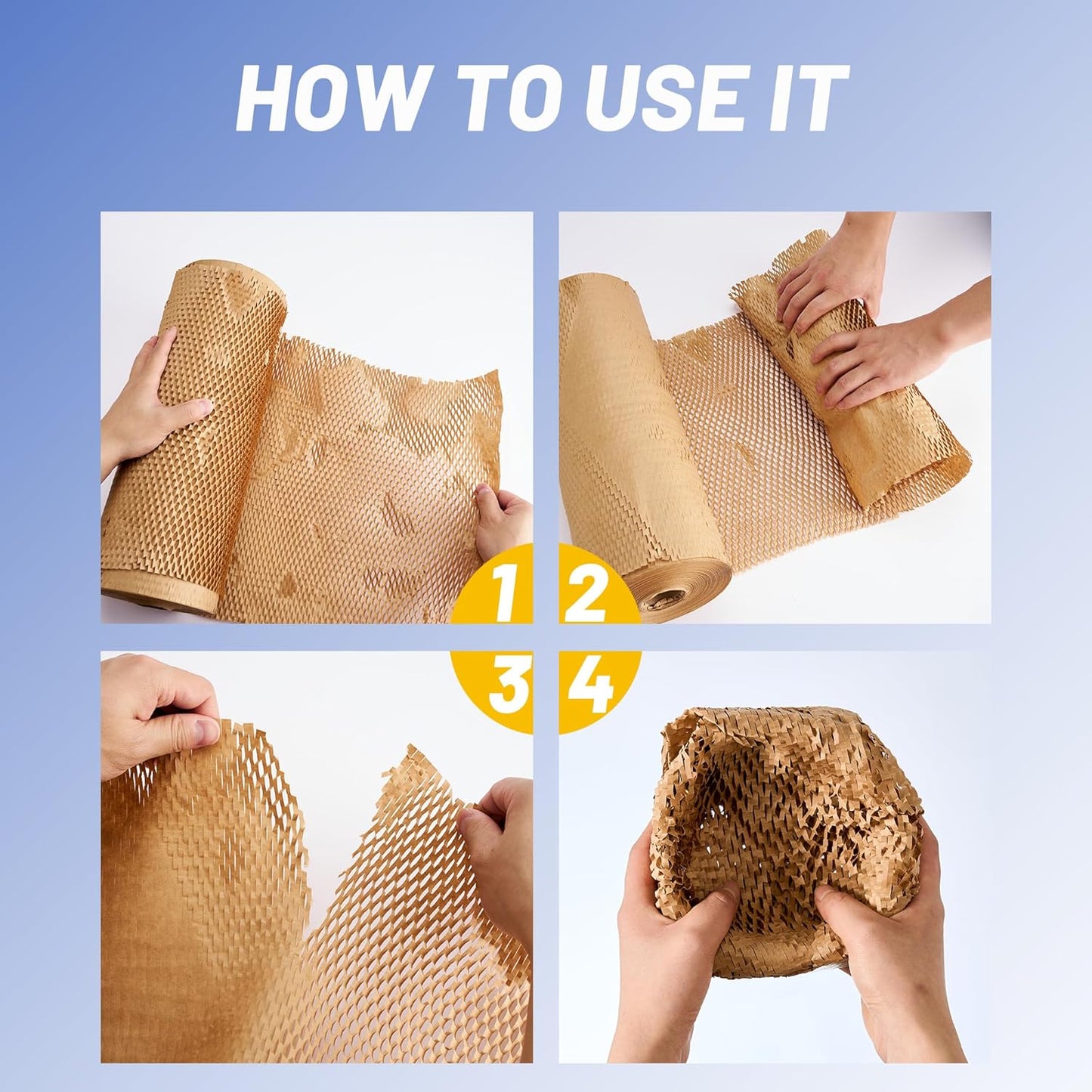 Honeycomb Packing Paper 15"x50'-Bubble Wrap Substitute Alternative for Shipping, Moving Supplies, Small Business Packaging, Packing Boxes & Gifts Wrapping Paper with 20 Fragile Stickers