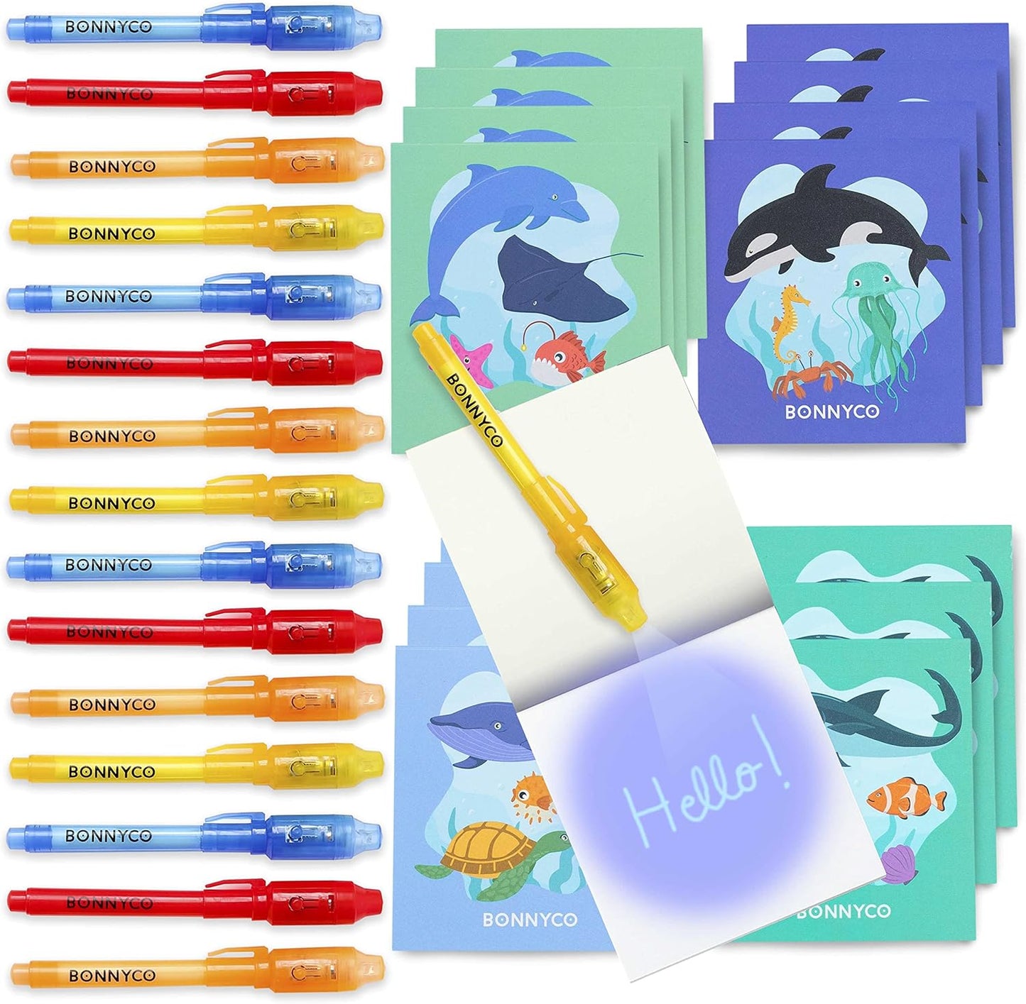 BONNYCO Invisible Ink Pen & Notebook Pack 16 Under the Sea Party Favors | Ocean Party Favors for Kids Goodie Bags Stuffers Pinata Stuffers Classroom Prizes Return Gifts for Kids Birthday Student Gifts