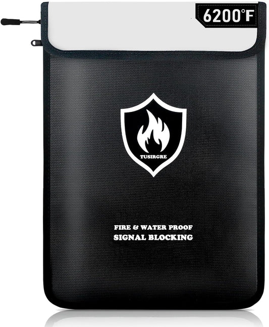 6200°F Upgraded Fireproof Document Bag, 15.7" x 11.4" Faraday Bag, Water Resistant Fireproof Money Bag with Zipper, 18 Layers of Heat Insulated Materials, RFID Blocking Bag, Anti-Theft Anti-Tracking